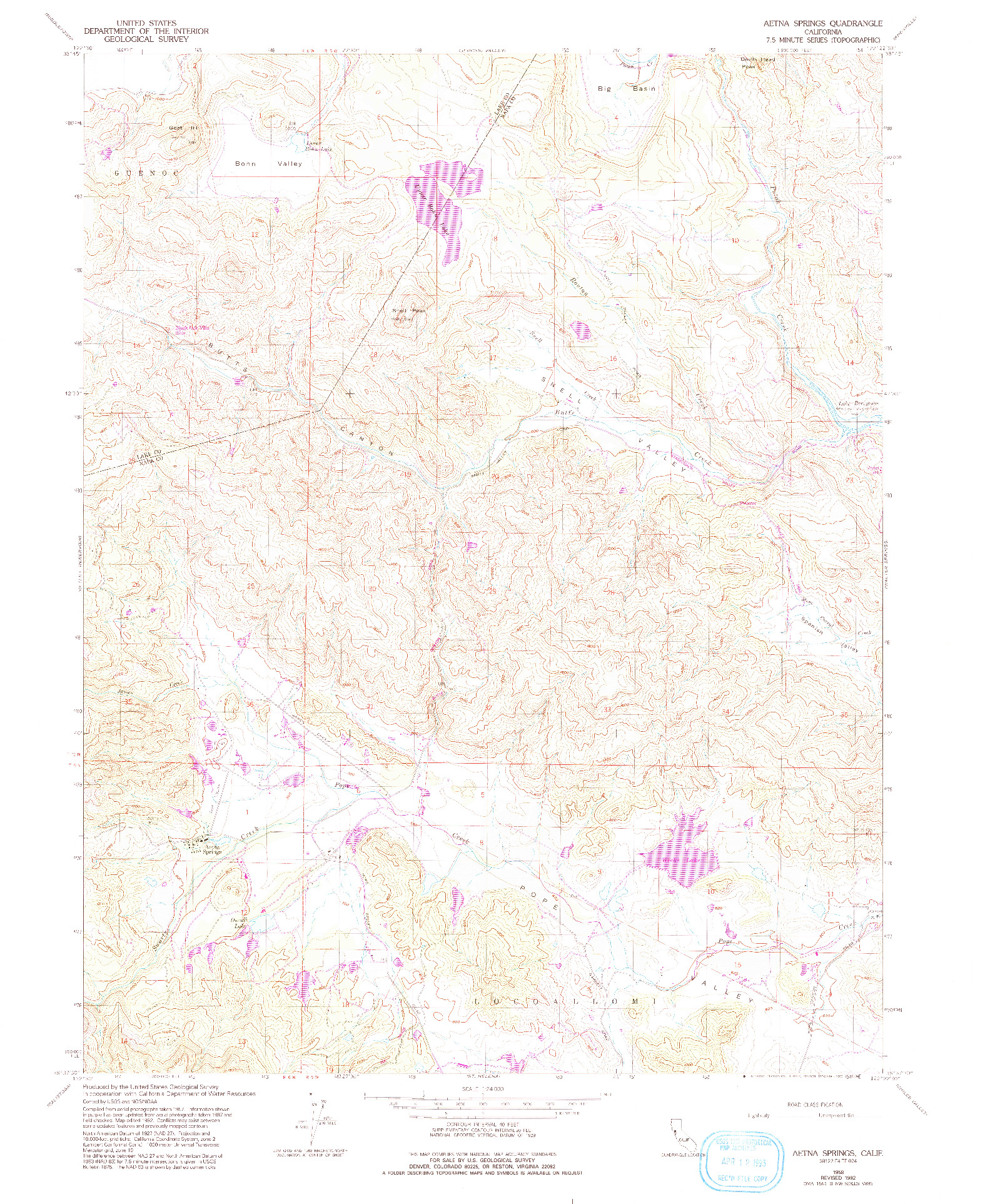 USGS 1:24000-SCALE QUADRANGLE FOR AETNA SPRINGS, CA 1958