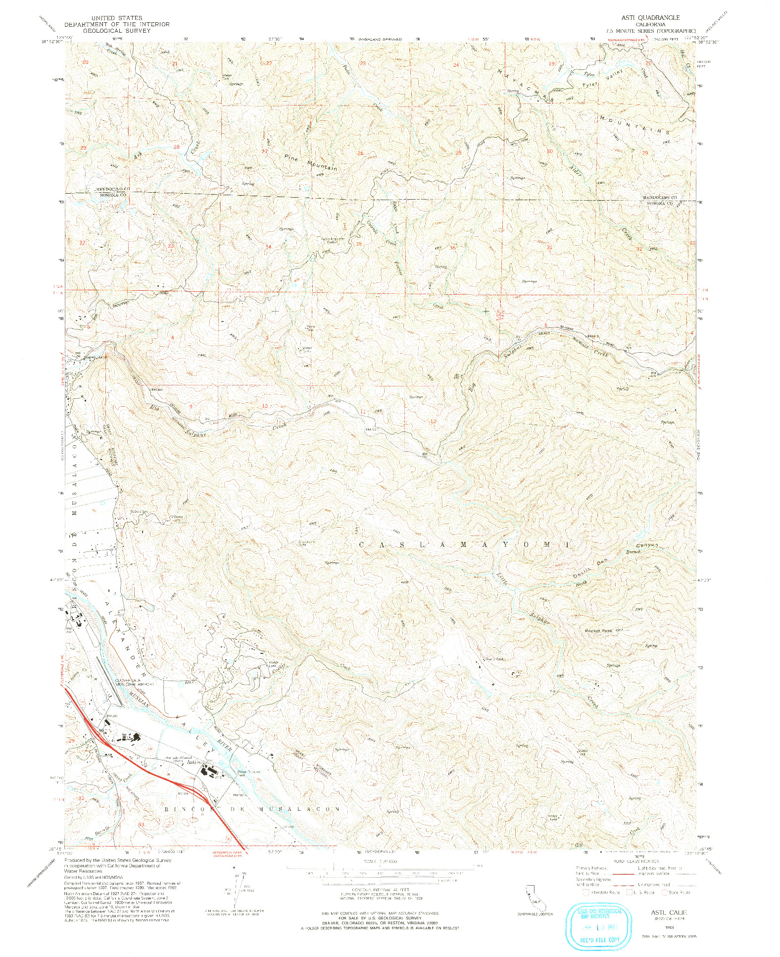 USGS 1:24000-SCALE QUADRANGLE FOR ASTI, CA 1993