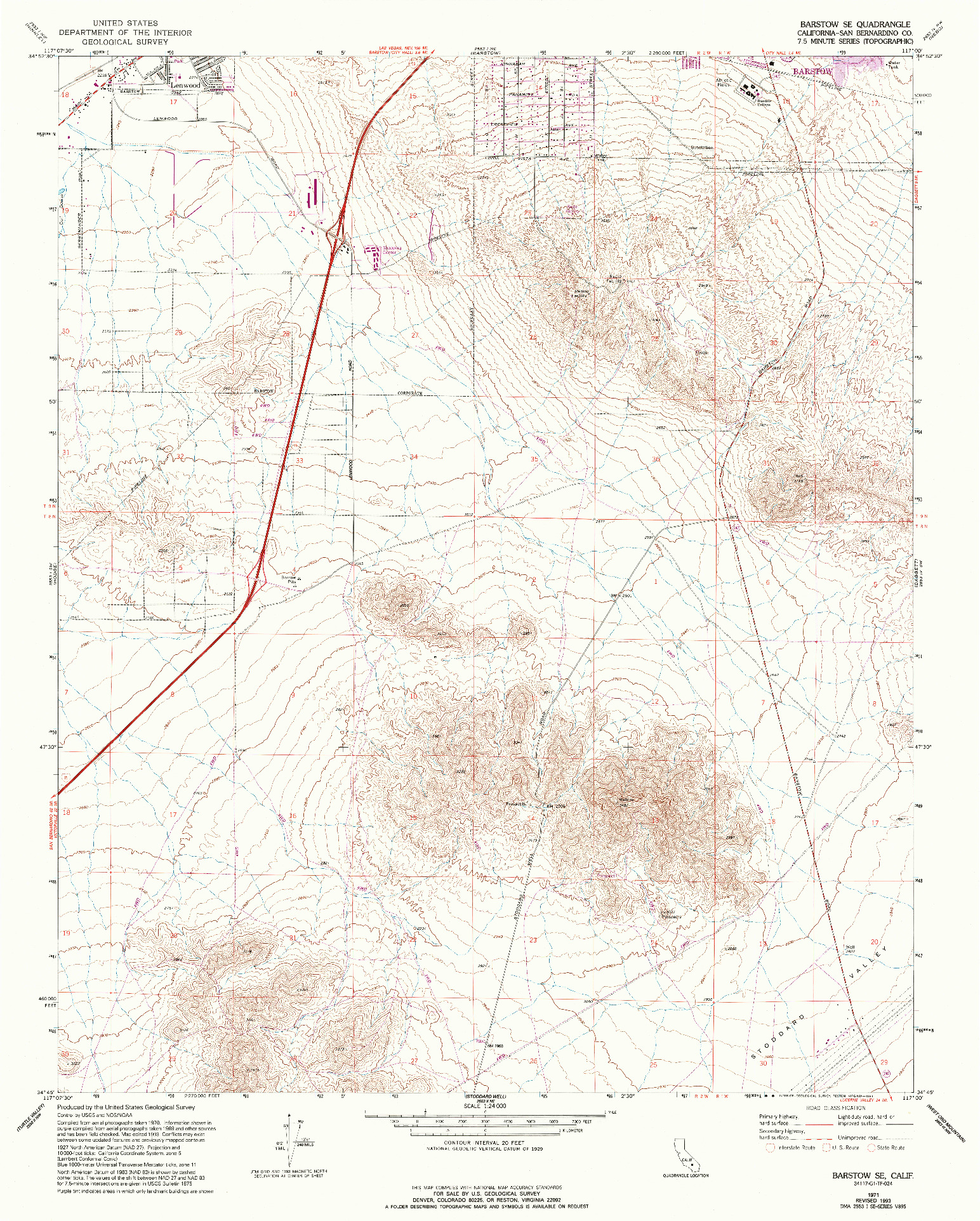 USGS 1:24000-SCALE QUADRANGLE FOR BARSTOW SE, CA 1971