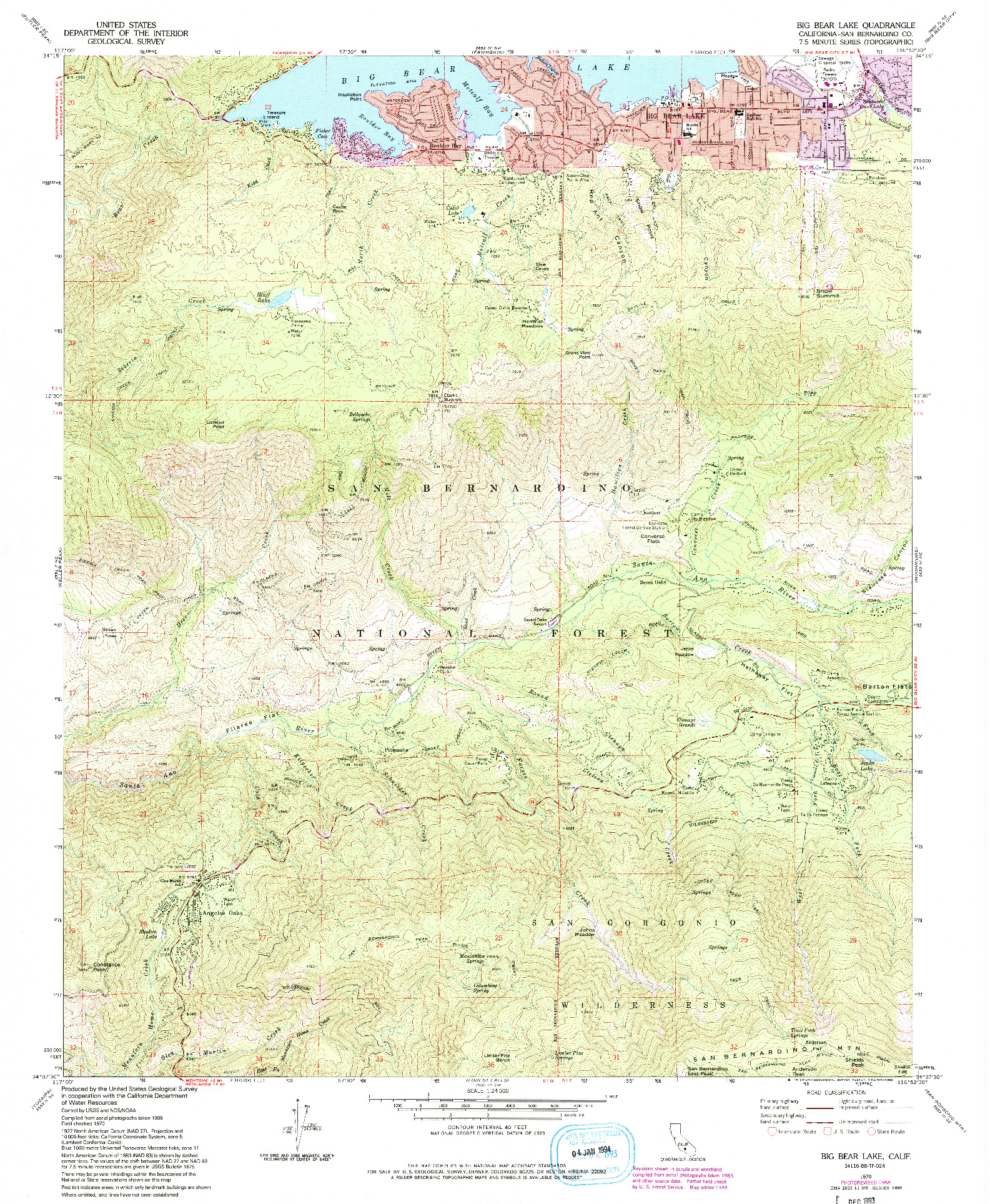 USGS 1:24000-SCALE QUADRANGLE FOR BIG BEAR LAKE, CA 1970