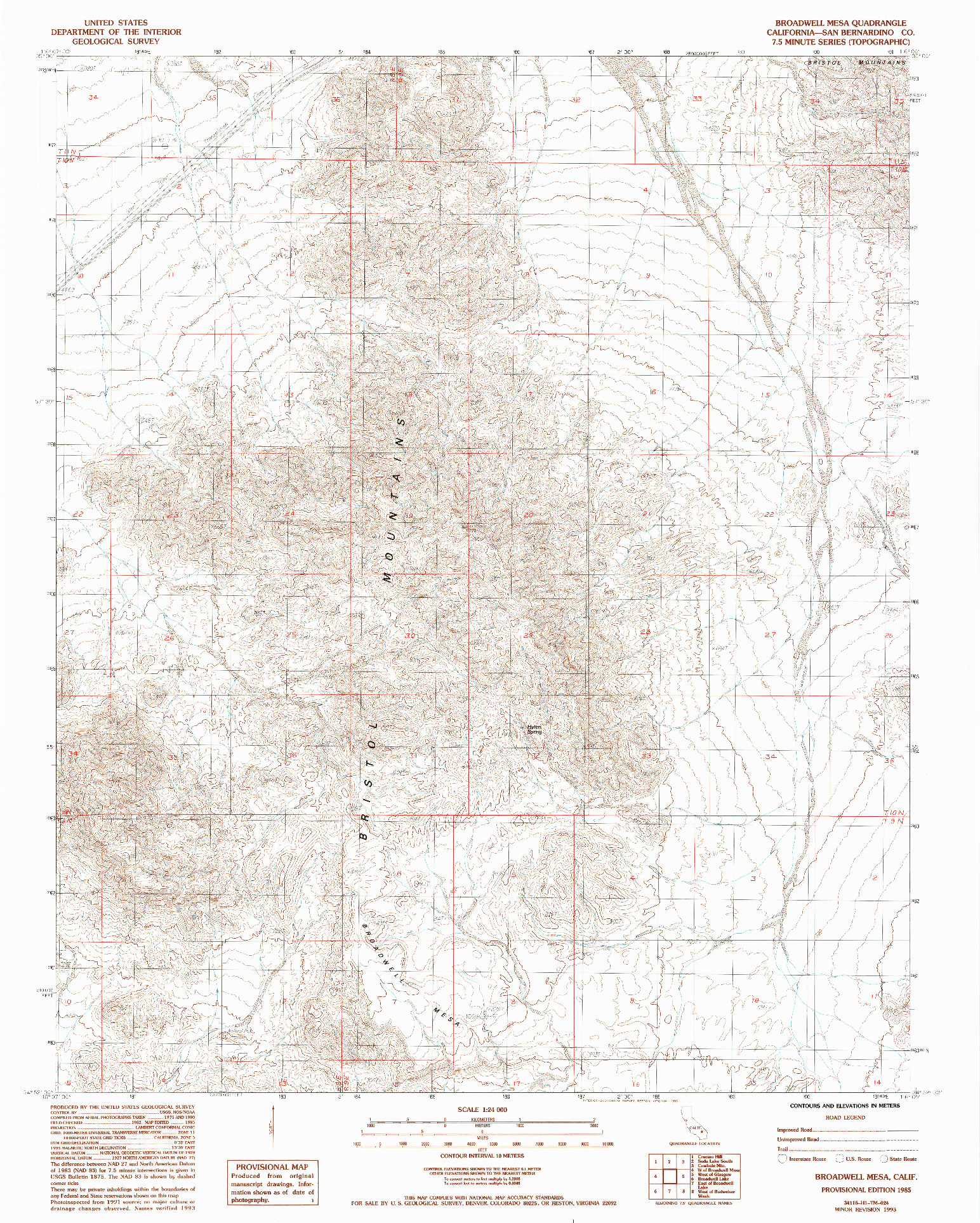 USGS 1:24000-SCALE QUADRANGLE FOR BROADWELL MESA, CA 1985