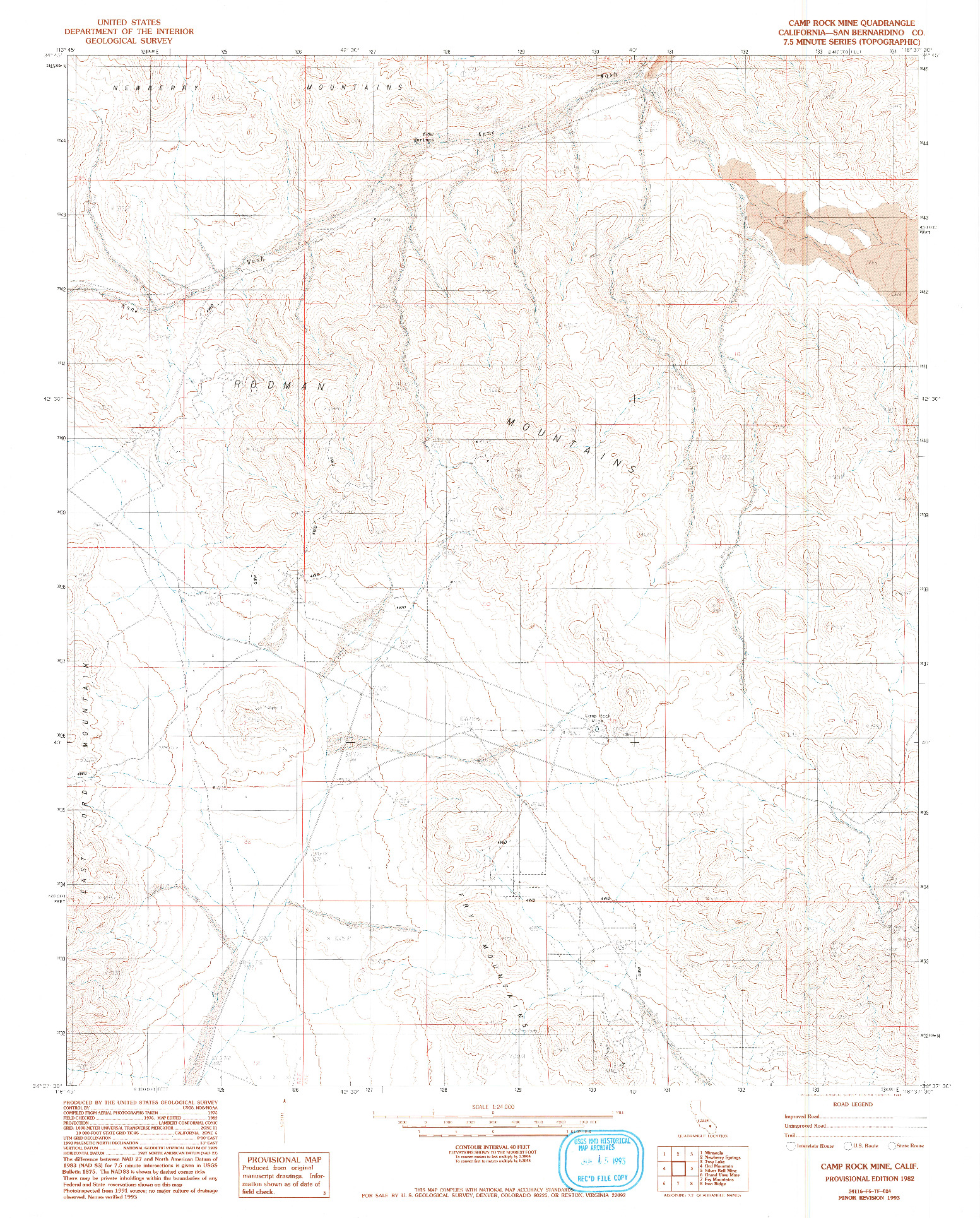 USGS 1:24000-SCALE QUADRANGLE FOR CAMP ROCK MINE, CA 1982