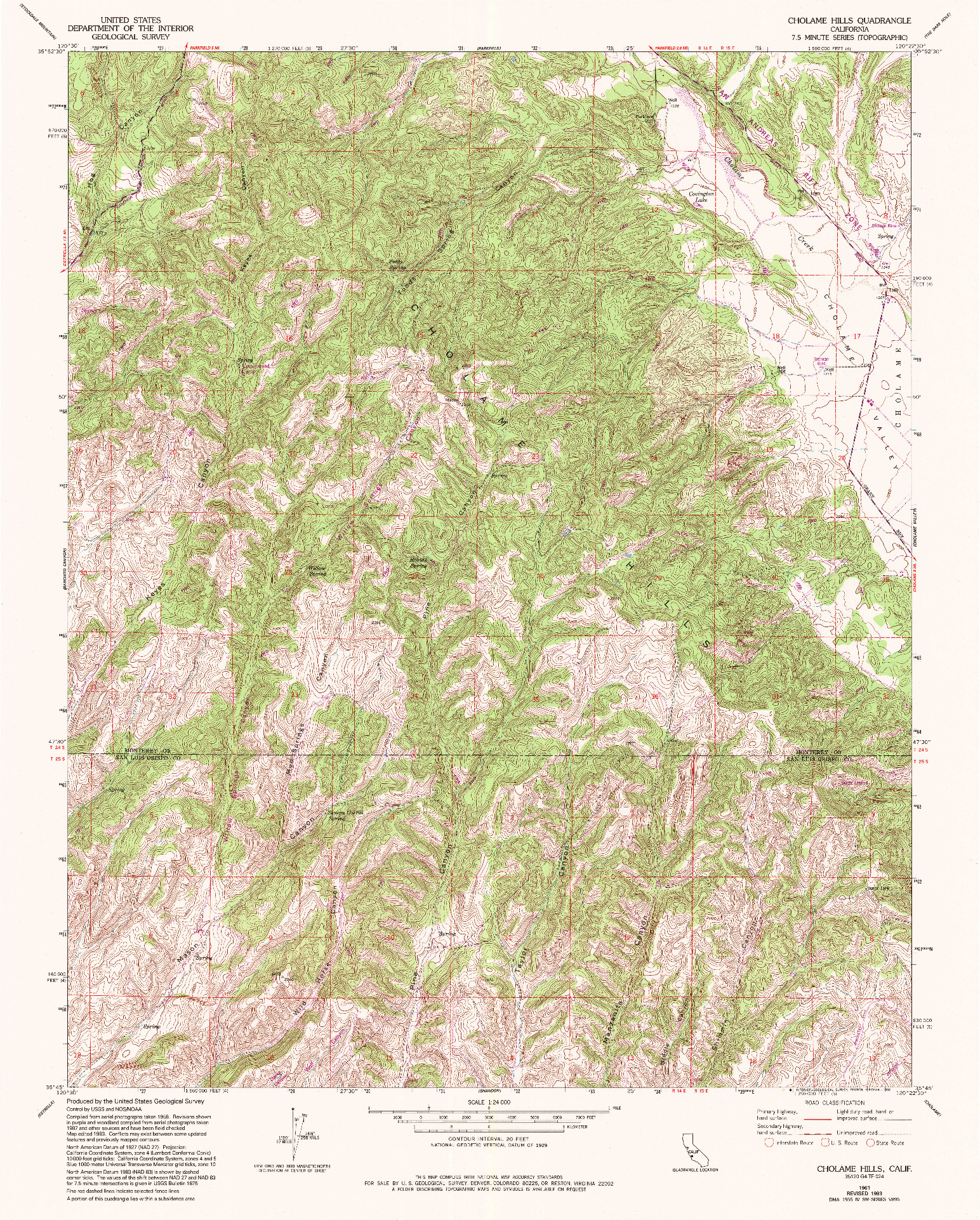 USGS 1:24000-SCALE QUADRANGLE FOR CHOLAME HILLS, CA 1961