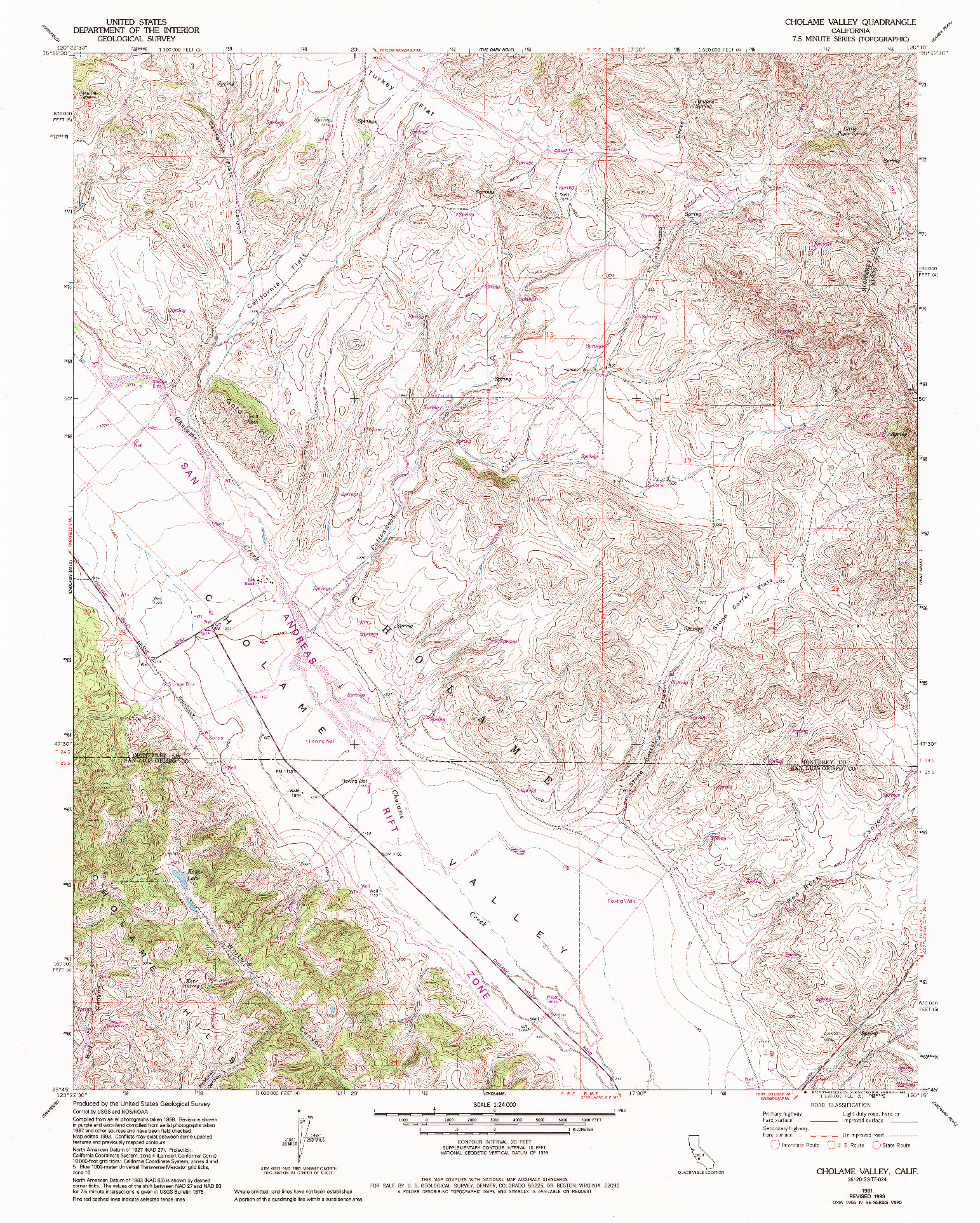 USGS 1:24000-SCALE QUADRANGLE FOR CHOLAME VALLEY, CA 1961