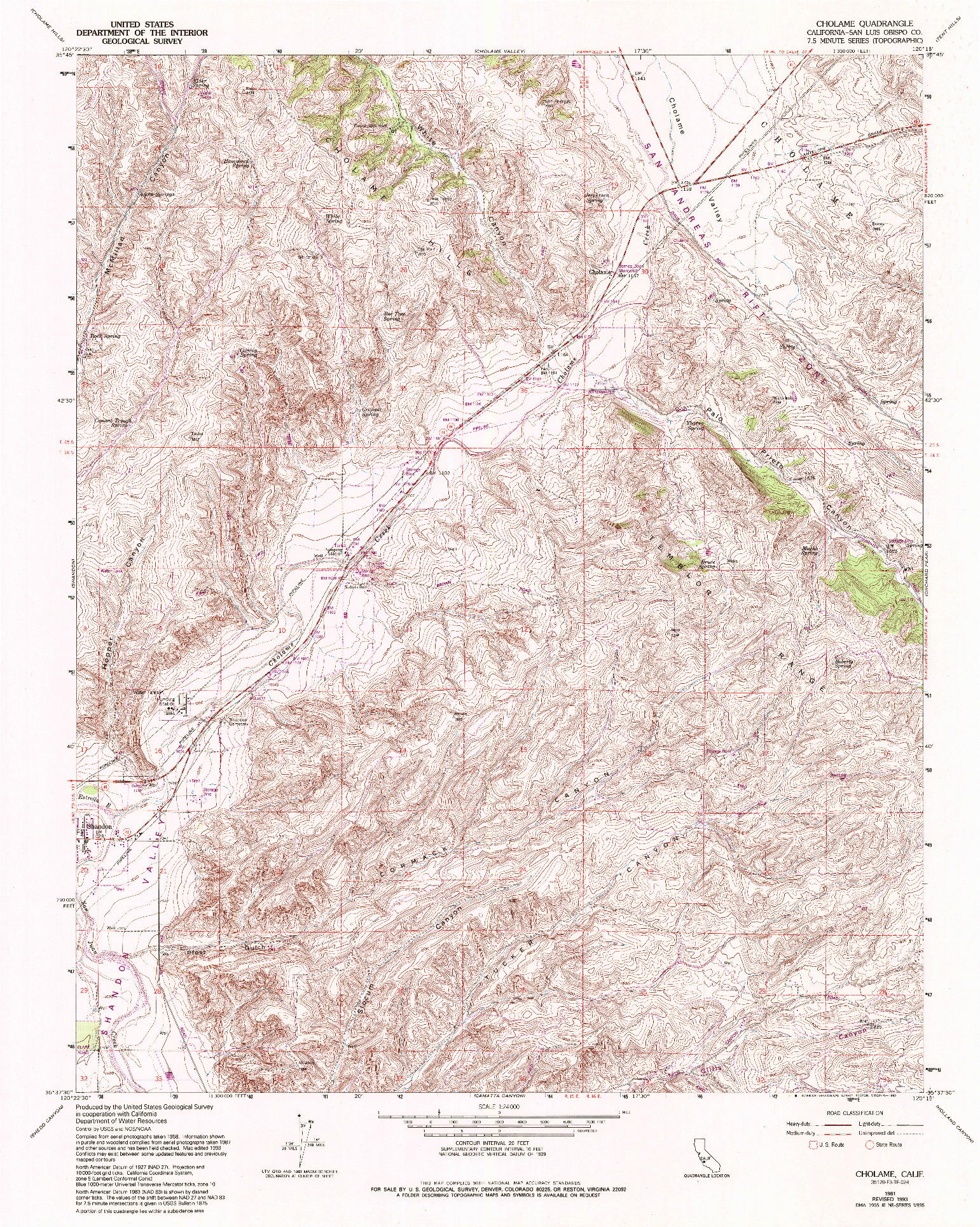 USGS 1:24000-SCALE QUADRANGLE FOR CHOLAME, CA 1961