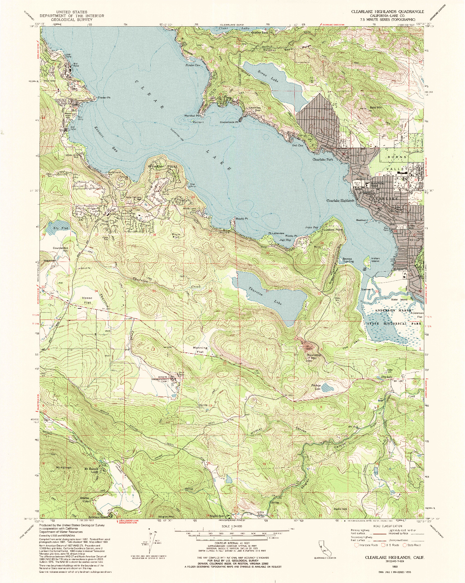 USGS 1:24000-SCALE QUADRANGLE FOR CLEARLAKE HIGHLANDS, CA 1993