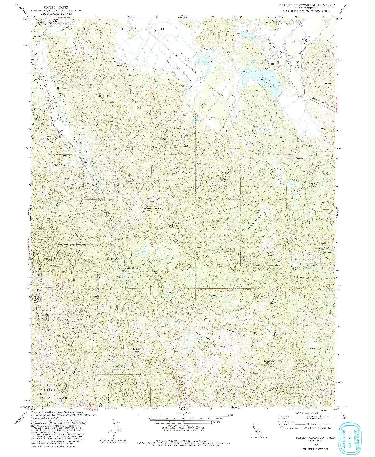 USGS 1:24000-SCALE QUADRANGLE FOR DETERT RESERVOIR, CA 1993