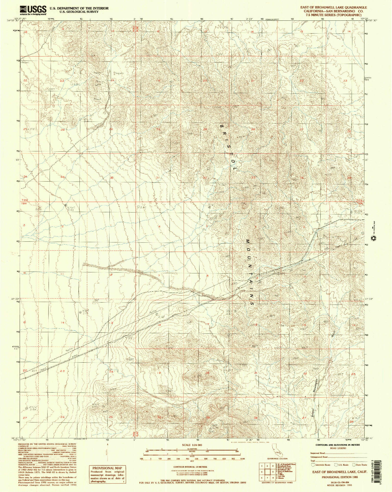 USGS 1:24000-SCALE QUADRANGLE FOR EAST OF BROADWELL LAKE, CA 1985