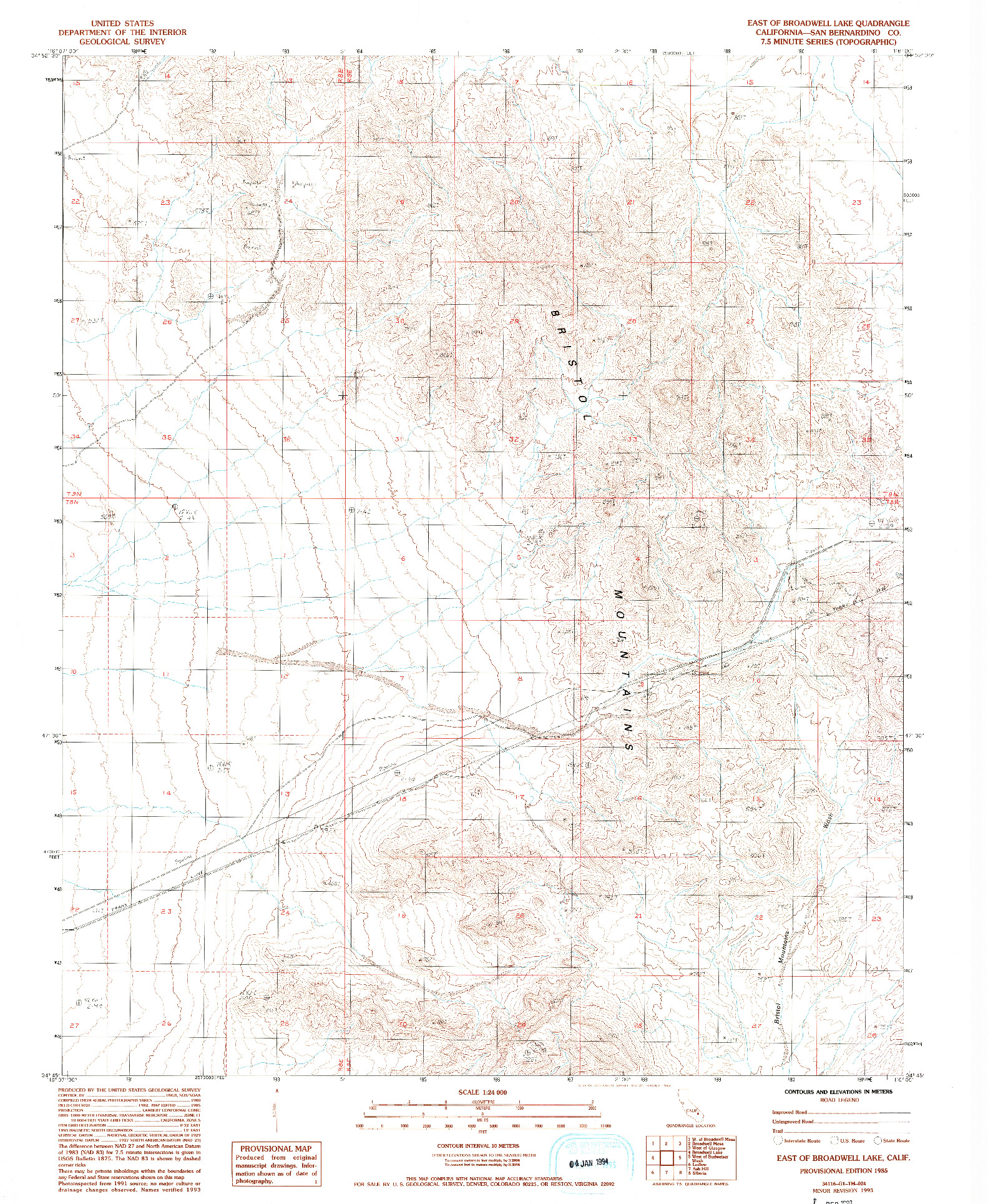 USGS 1:24000-SCALE QUADRANGLE FOR EAST OF BROADWELL LAKE, CA 1985