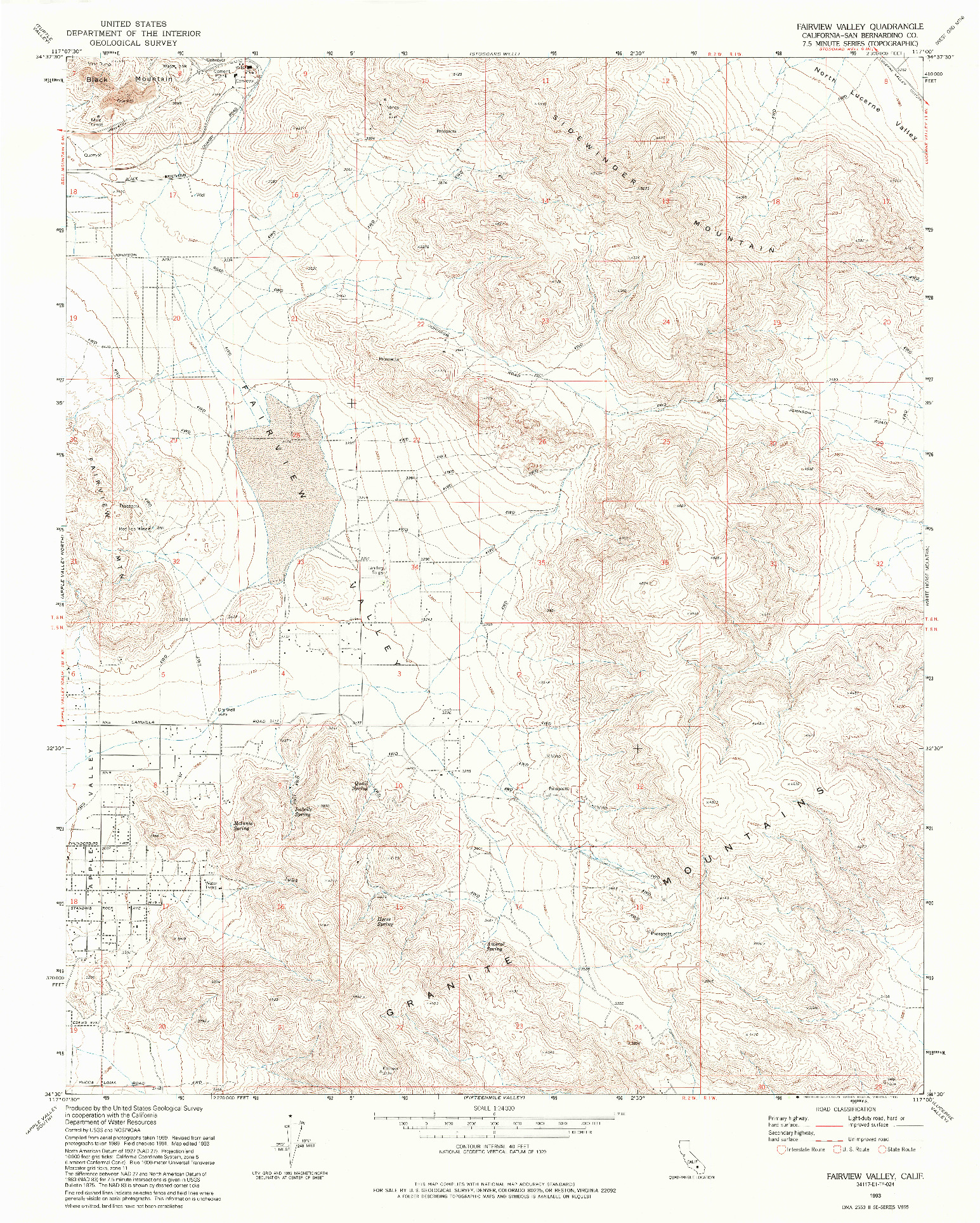 USGS 1:24000-SCALE QUADRANGLE FOR FAIRVIEW VALLEY, CA 1993