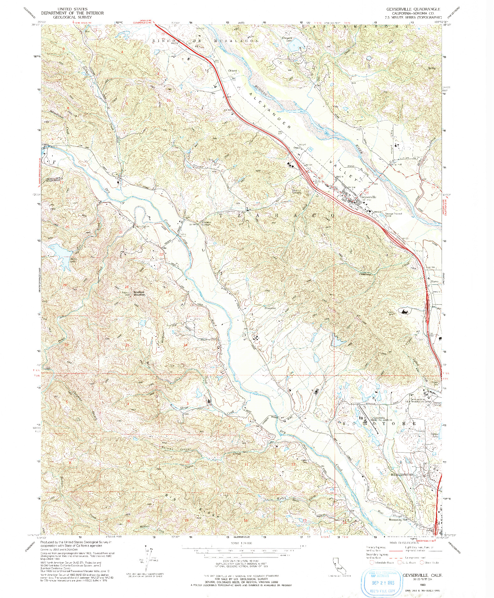 USGS 1:24000-SCALE QUADRANGLE FOR GEYSERVILLE, CA 1993