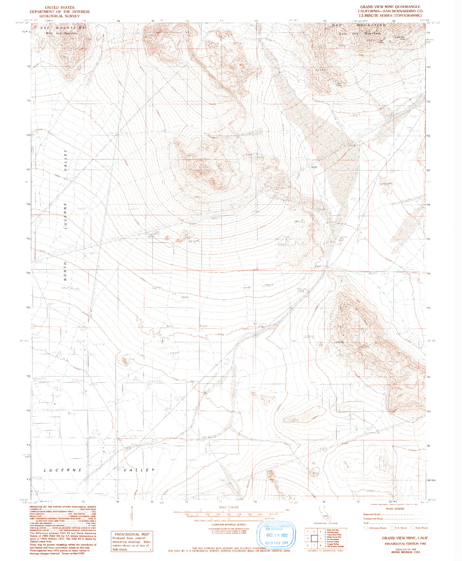 USGS 1:24000-SCALE QUADRANGLE FOR GRAND VIEW MINE, CA 1982