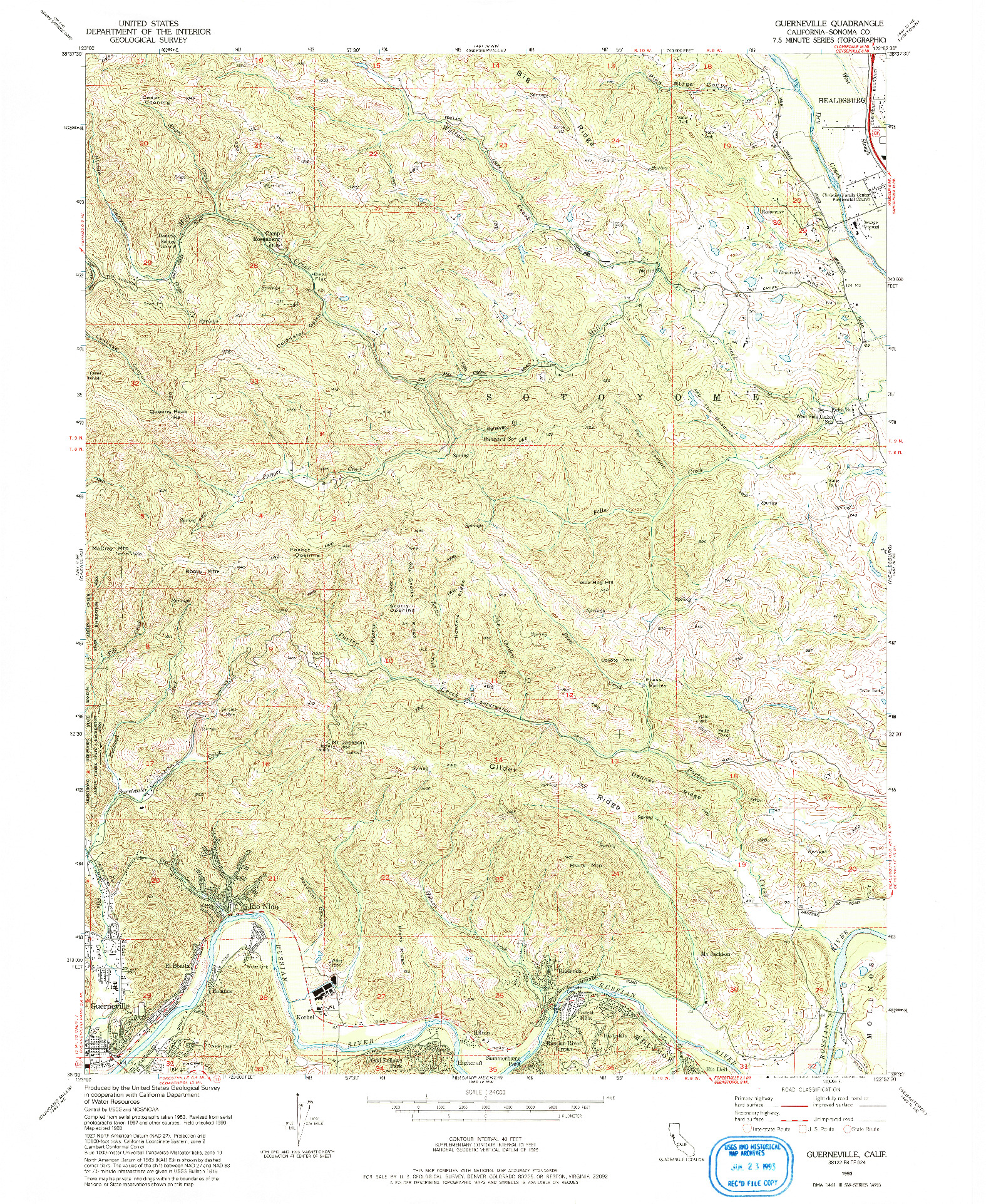 USGS 1:24000-SCALE QUADRANGLE FOR GUERNEVILLE, CA 1993