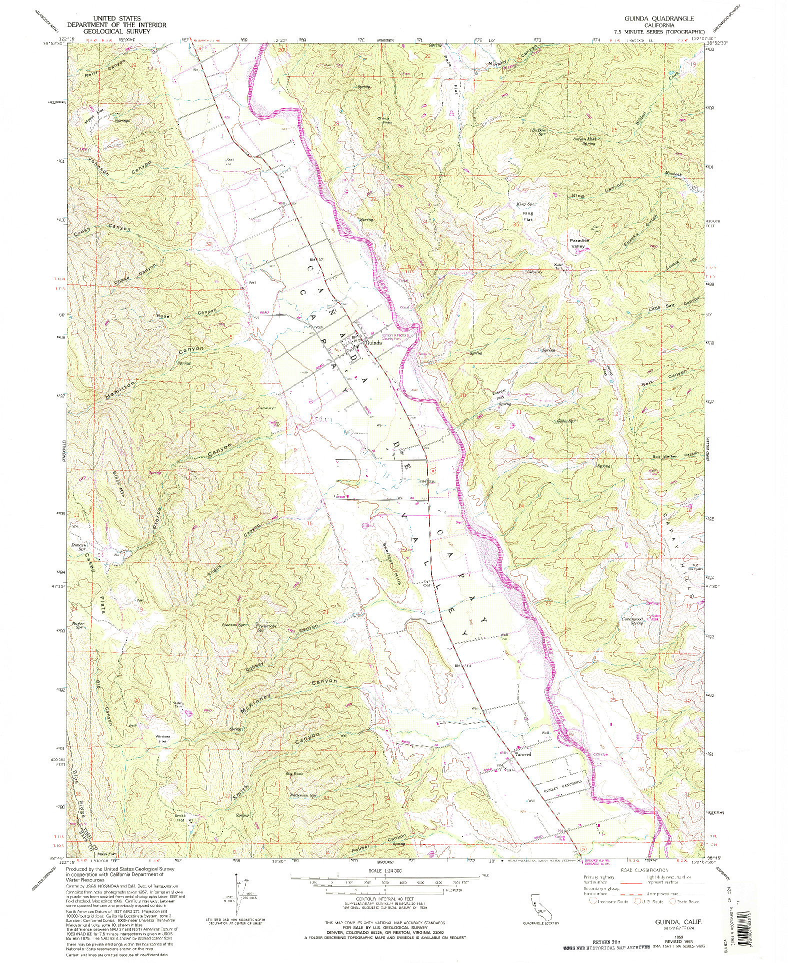 USGS 1:24000-SCALE QUADRANGLE FOR GUINDA, CA 1959