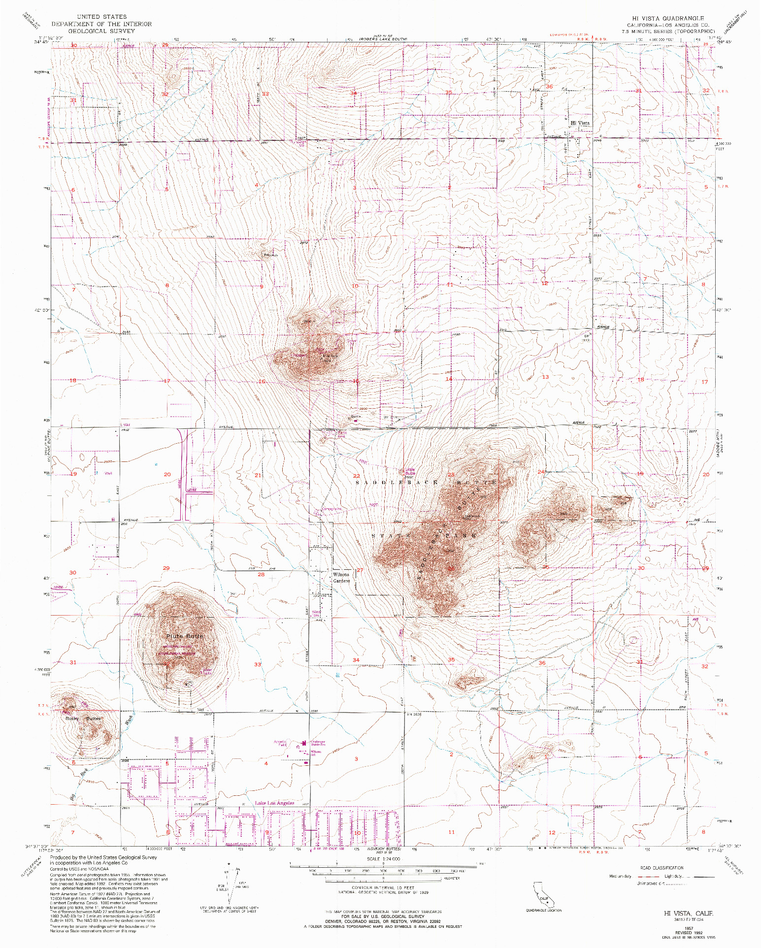 USGS 1:24000-SCALE QUADRANGLE FOR HI VISTA, CA 1957