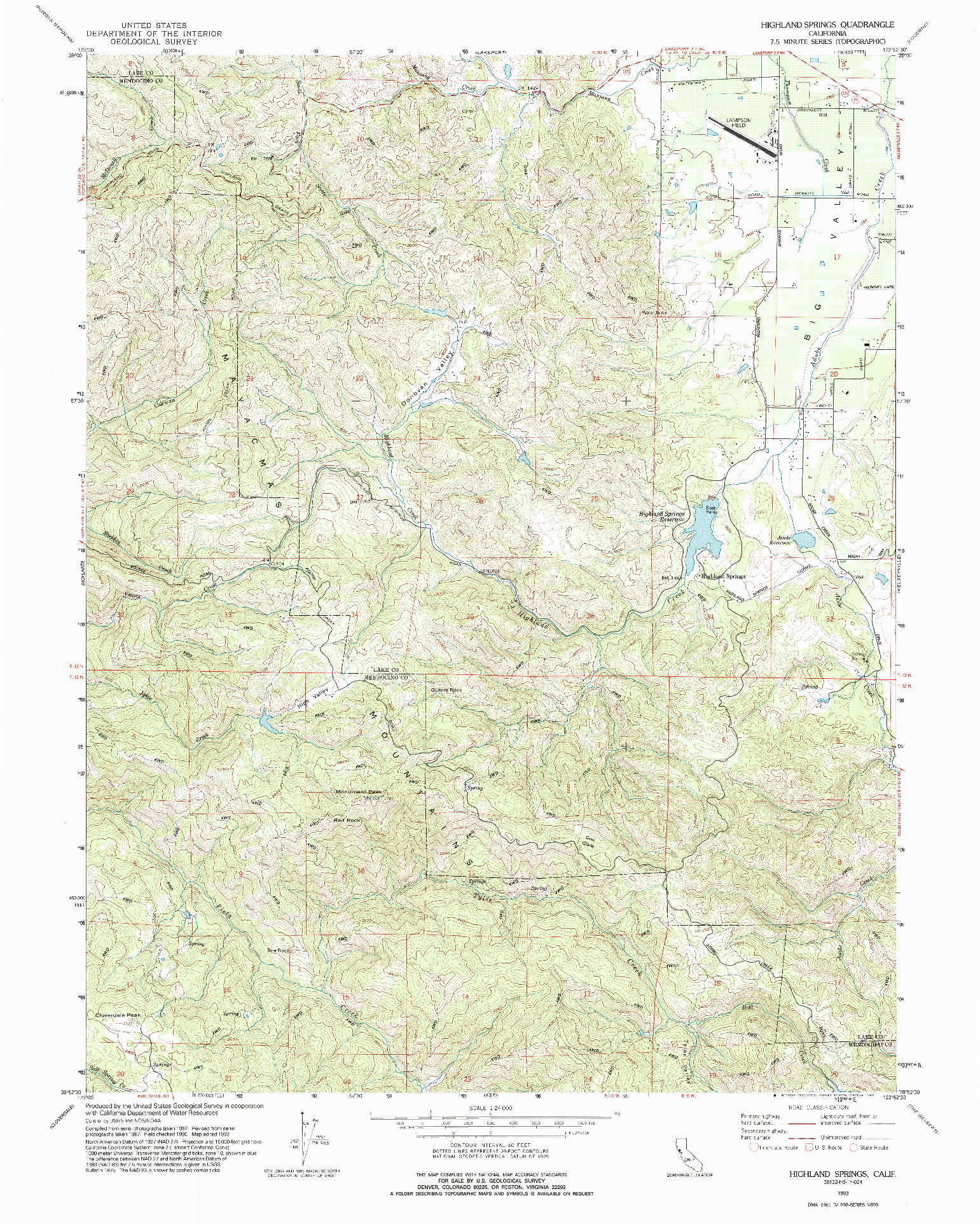 USGS 1:24000-SCALE QUADRANGLE FOR HIGHLAND SPRINGS, CA 1993