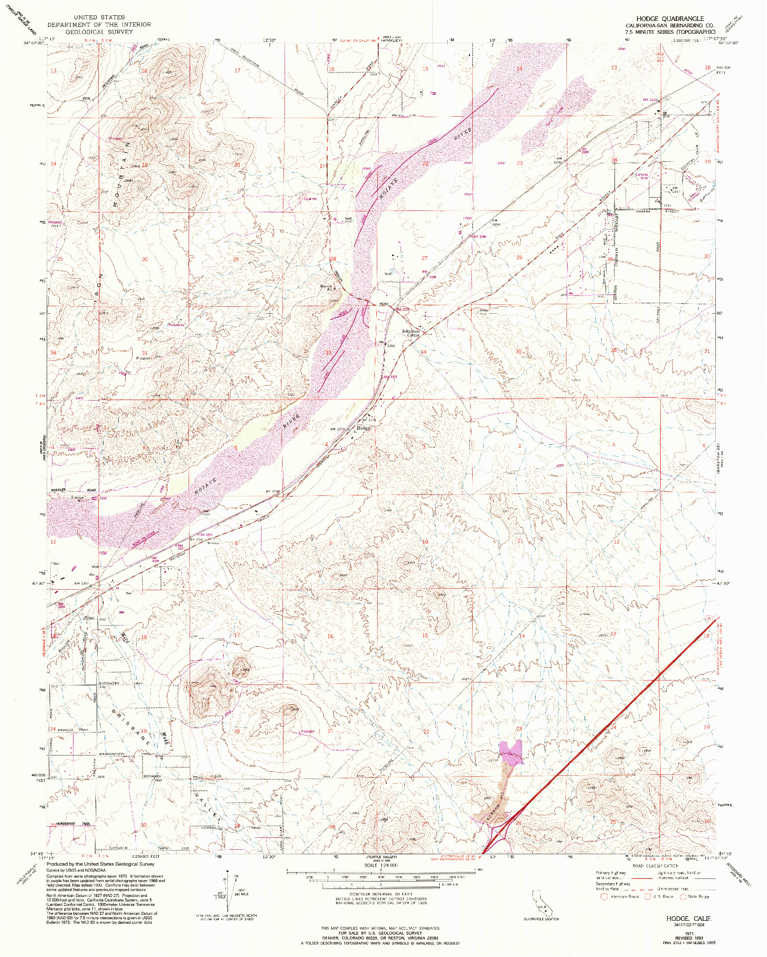 USGS 1:24000-SCALE QUADRANGLE FOR HODGE, CA 1971