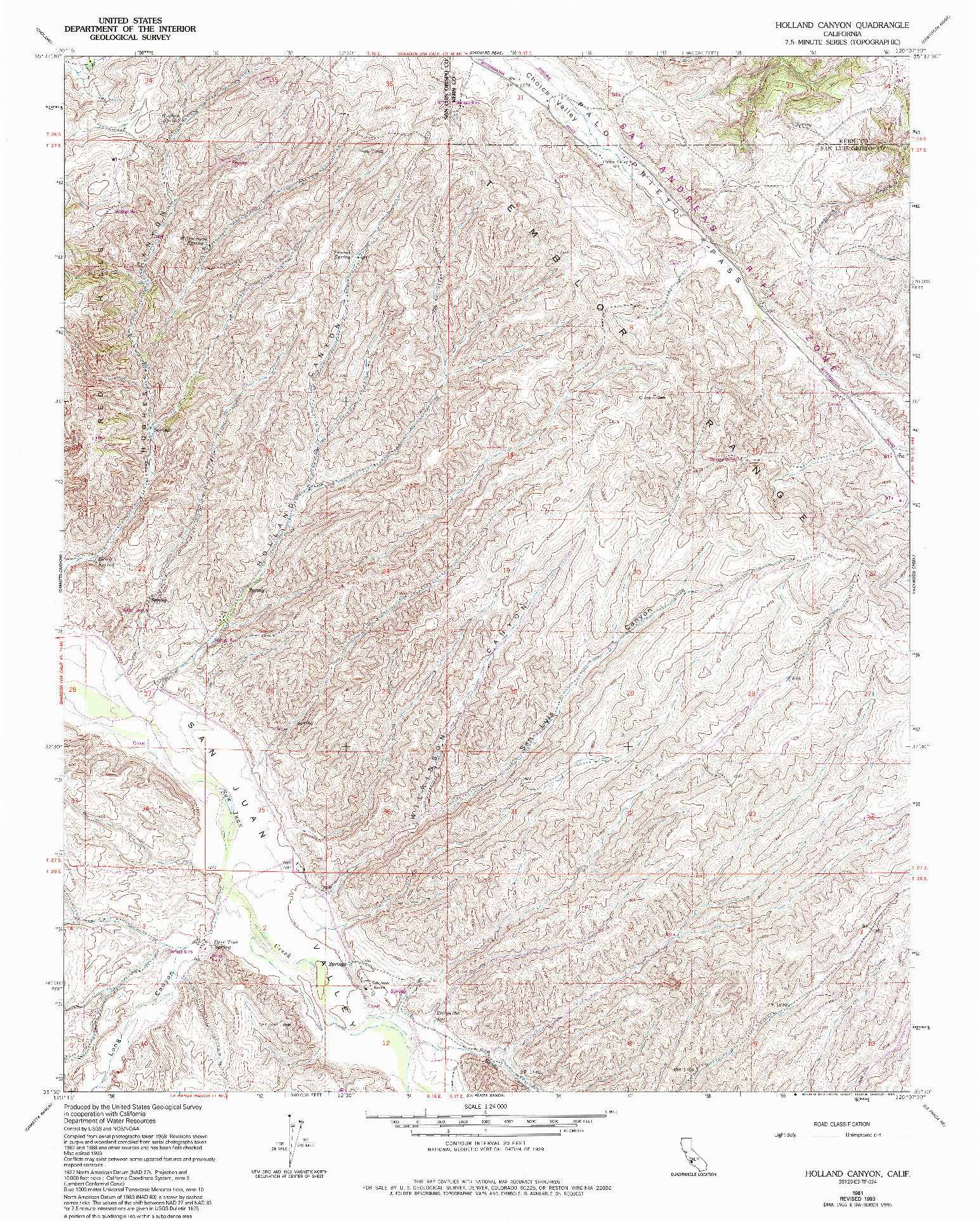 USGS 1:24000-SCALE QUADRANGLE FOR HOLLAND CANYON, CA 1961