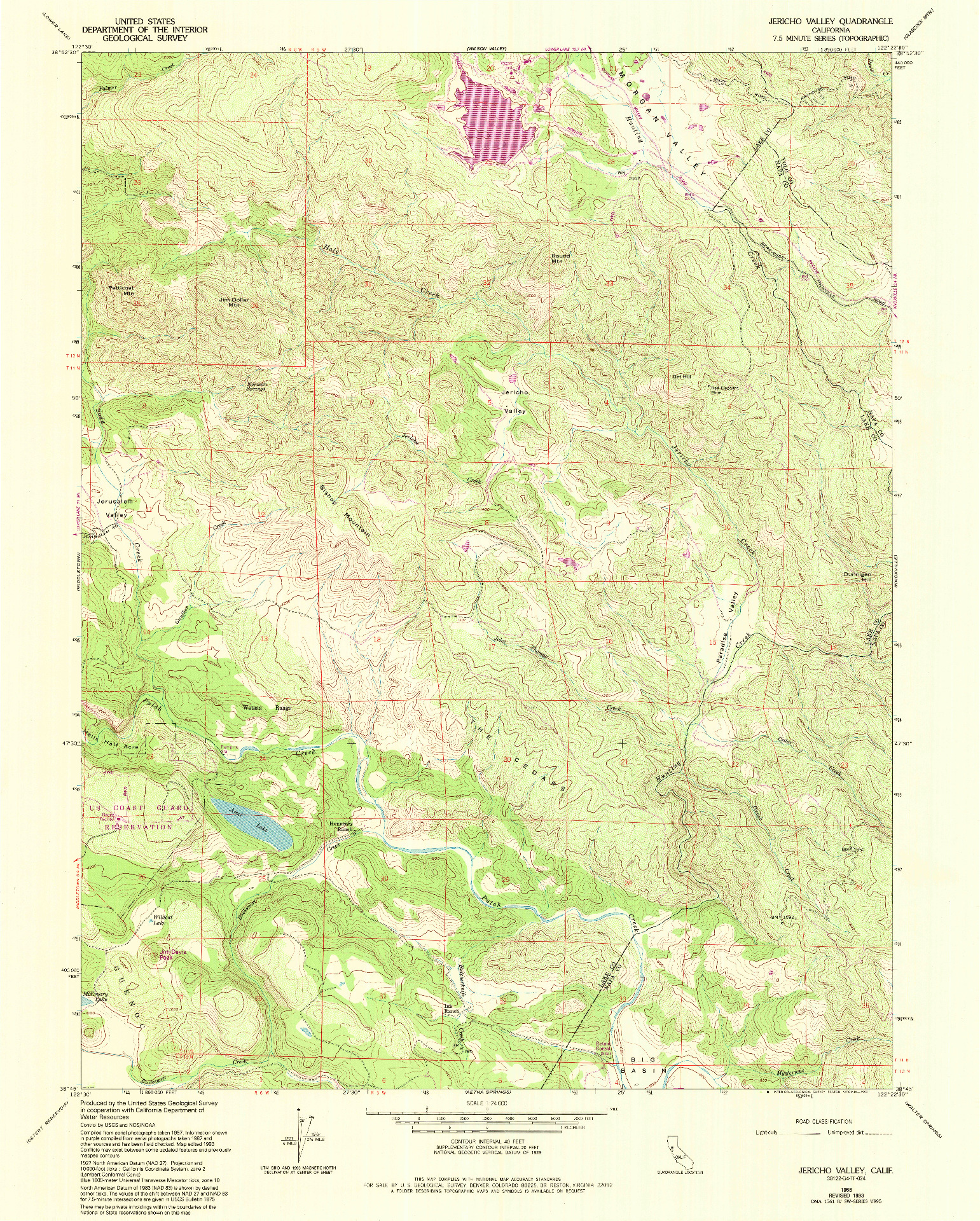 USGS 1:24000-SCALE QUADRANGLE FOR JERICHO VALLEY, CA 1958