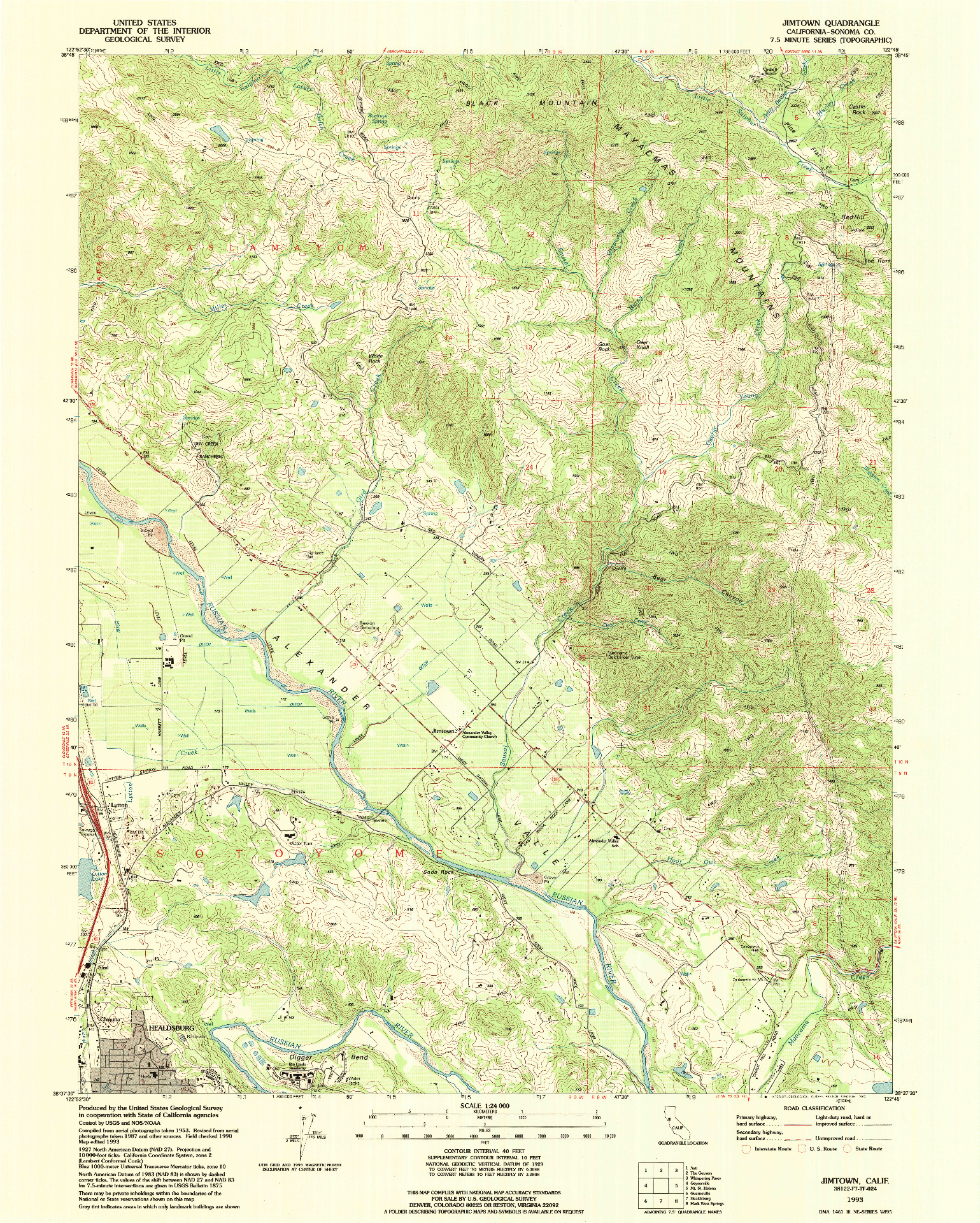 USGS 1:24000-SCALE QUADRANGLE FOR JIMTOWN, CA 1993