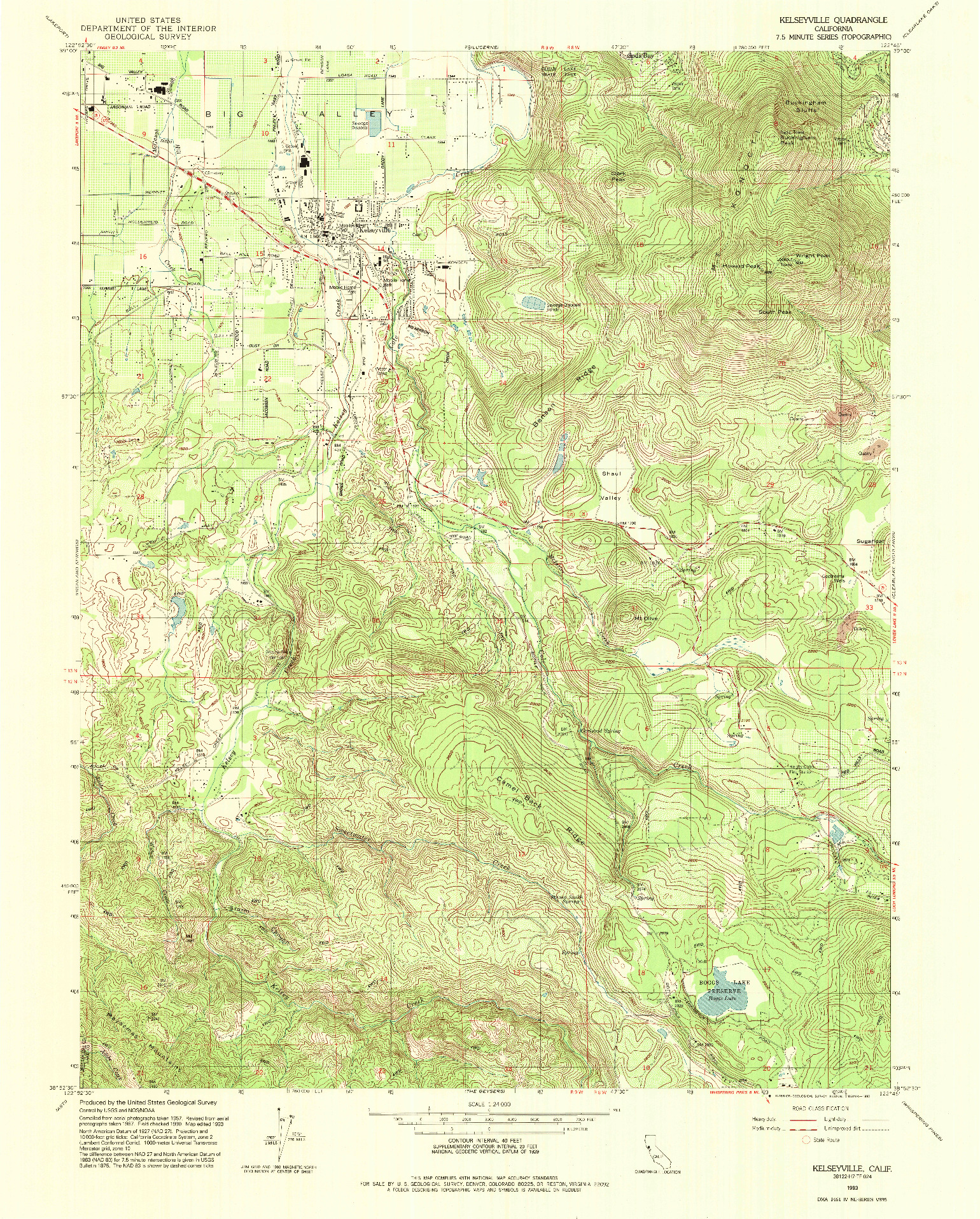 USGS 1:24000-SCALE QUADRANGLE FOR KELSEYVILLE, CA 1993