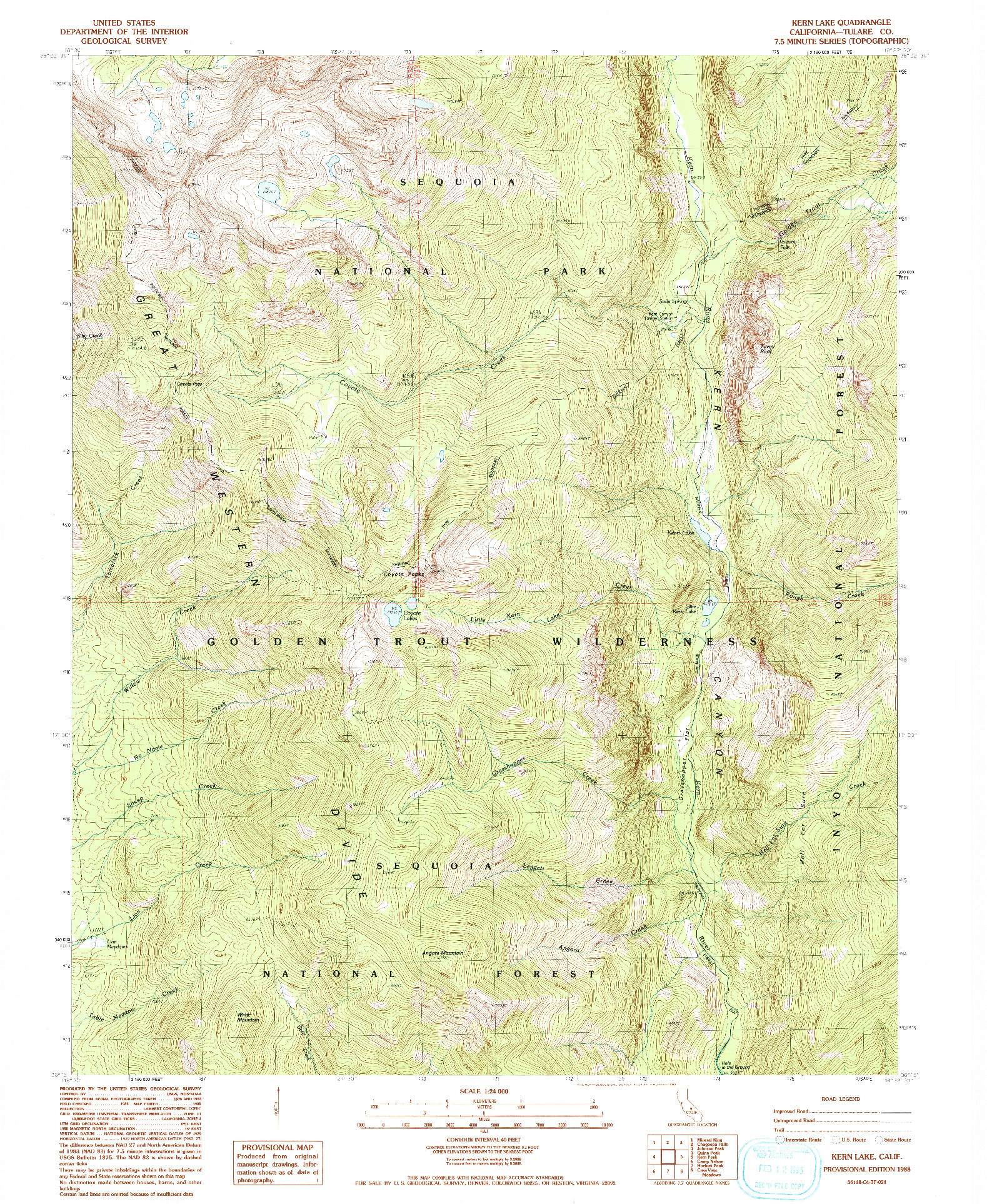 USGS 1:24000-SCALE QUADRANGLE FOR KERN LAKE, CA 1988