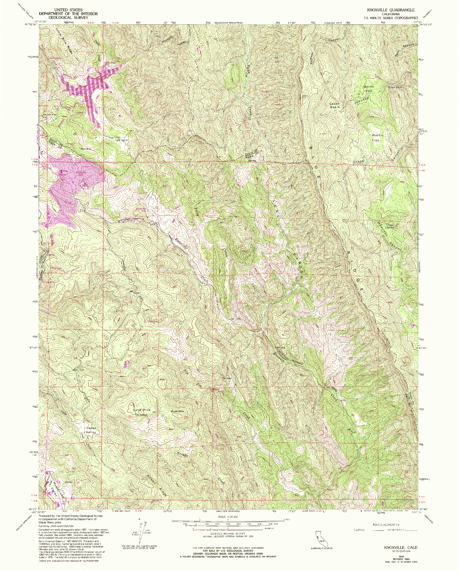 USGS 1:24000-SCALE QUADRANGLE FOR KNOXVILLE, CA 1958