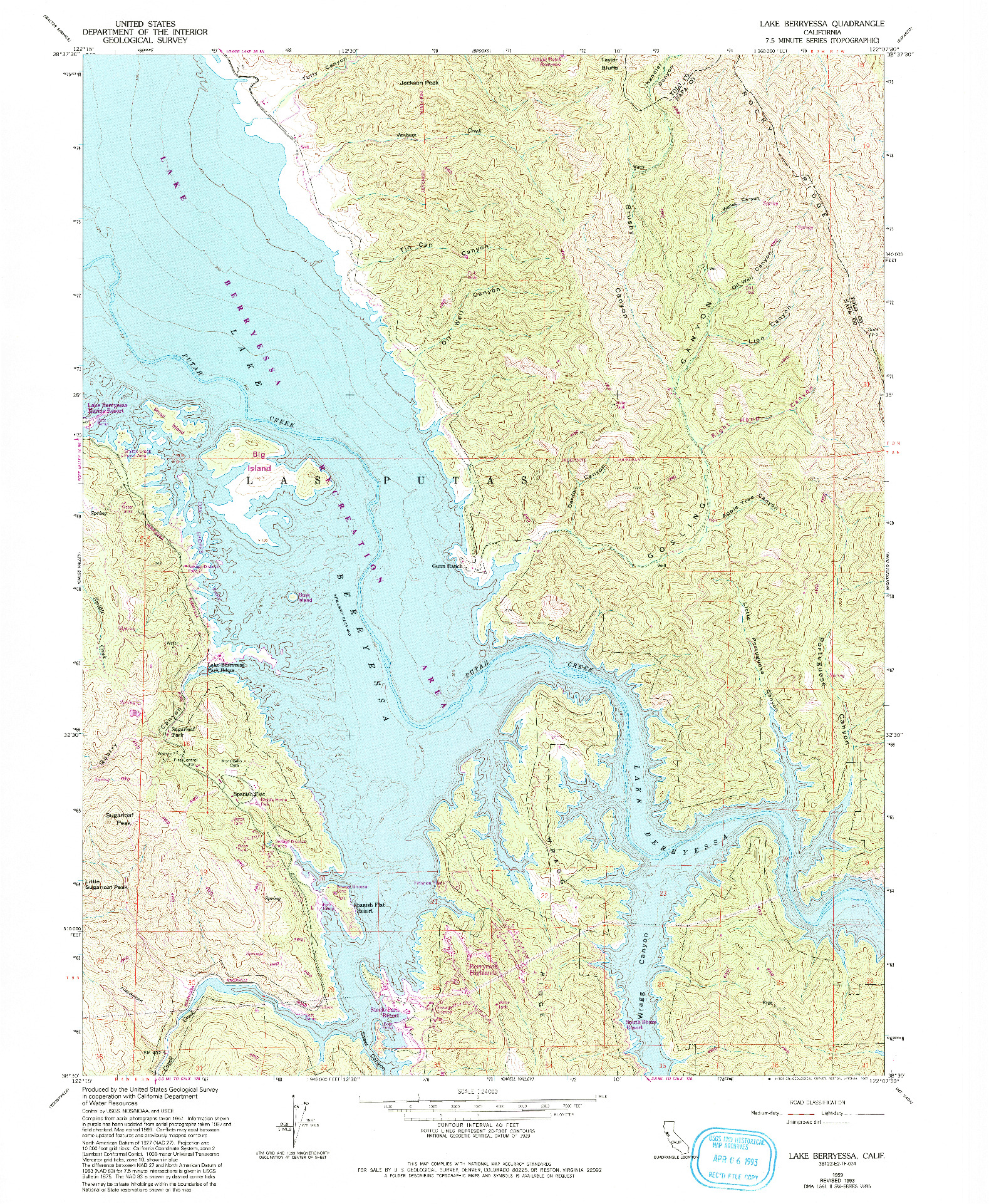 USGS 1:24000-SCALE QUADRANGLE FOR LAKE BERRYESSA, CA 1959