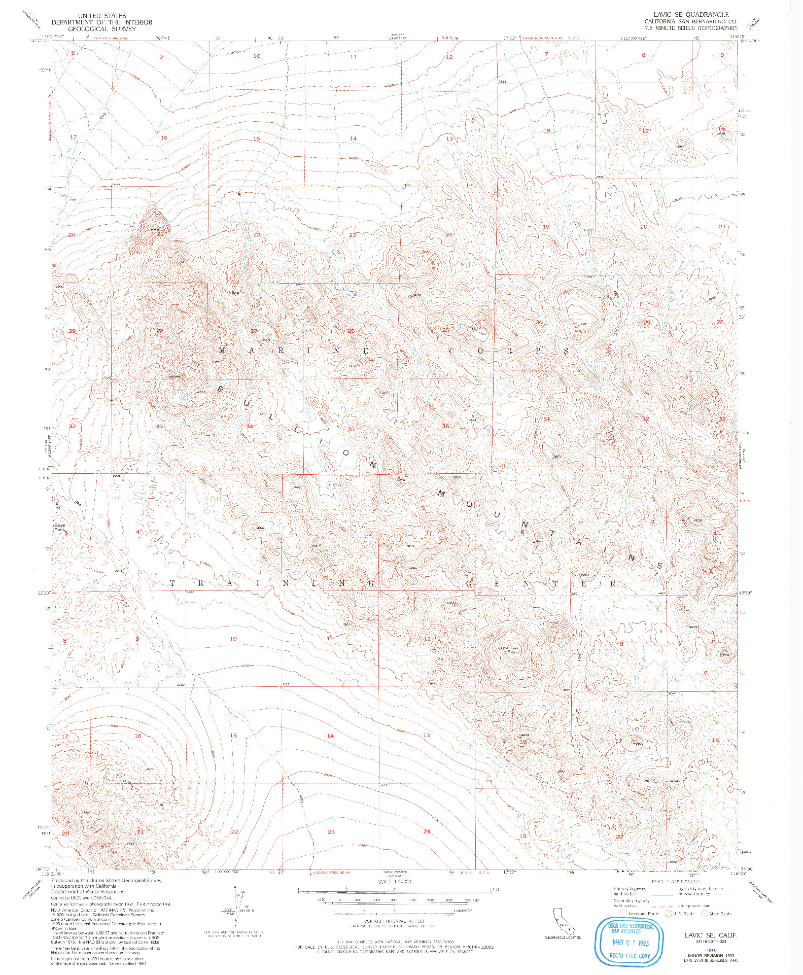 USGS 1:24000-SCALE QUADRANGLE FOR LAVIC SE, CA 1955