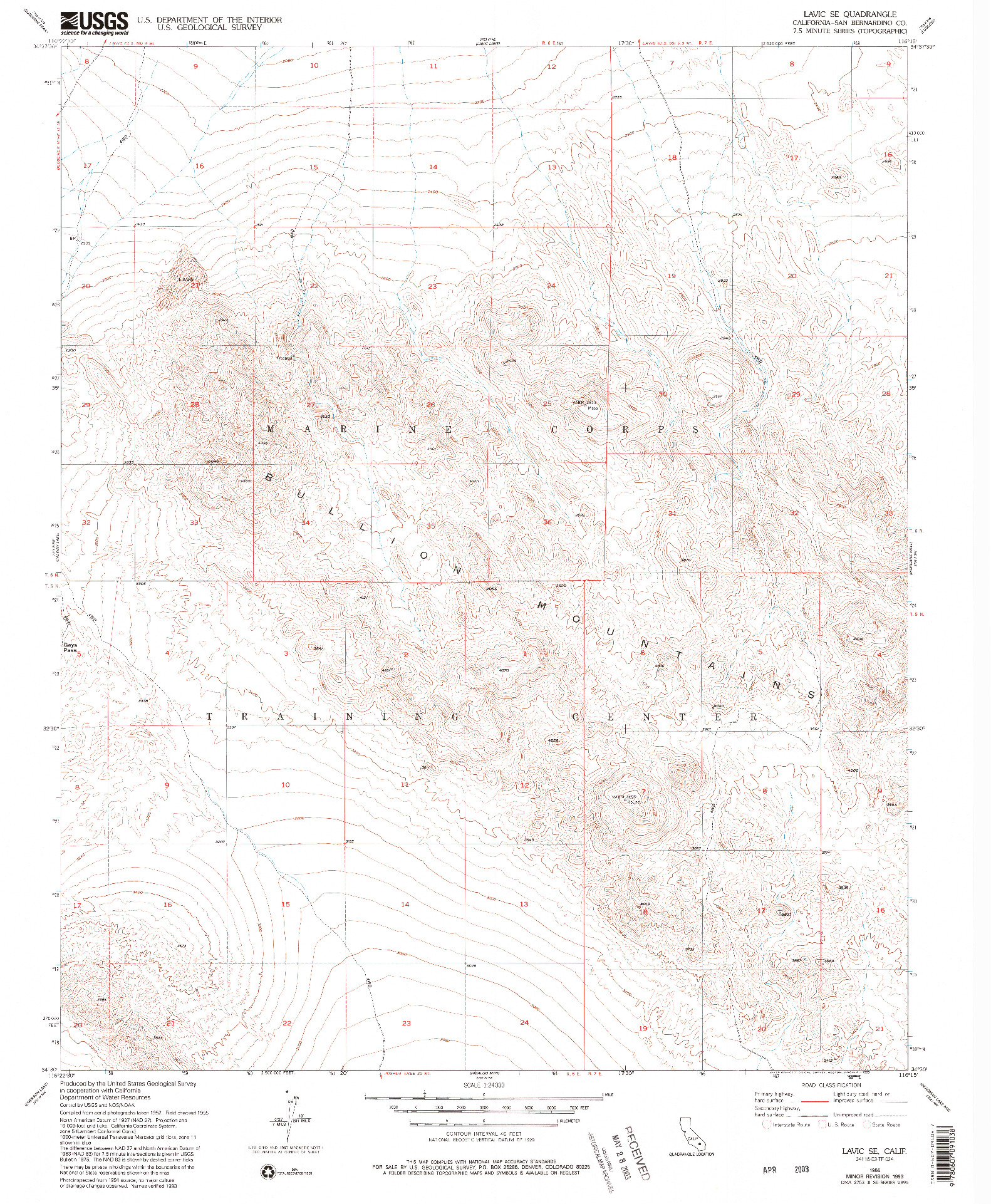 USGS 1:24000-SCALE QUADRANGLE FOR LAVIC SE, CA 1955