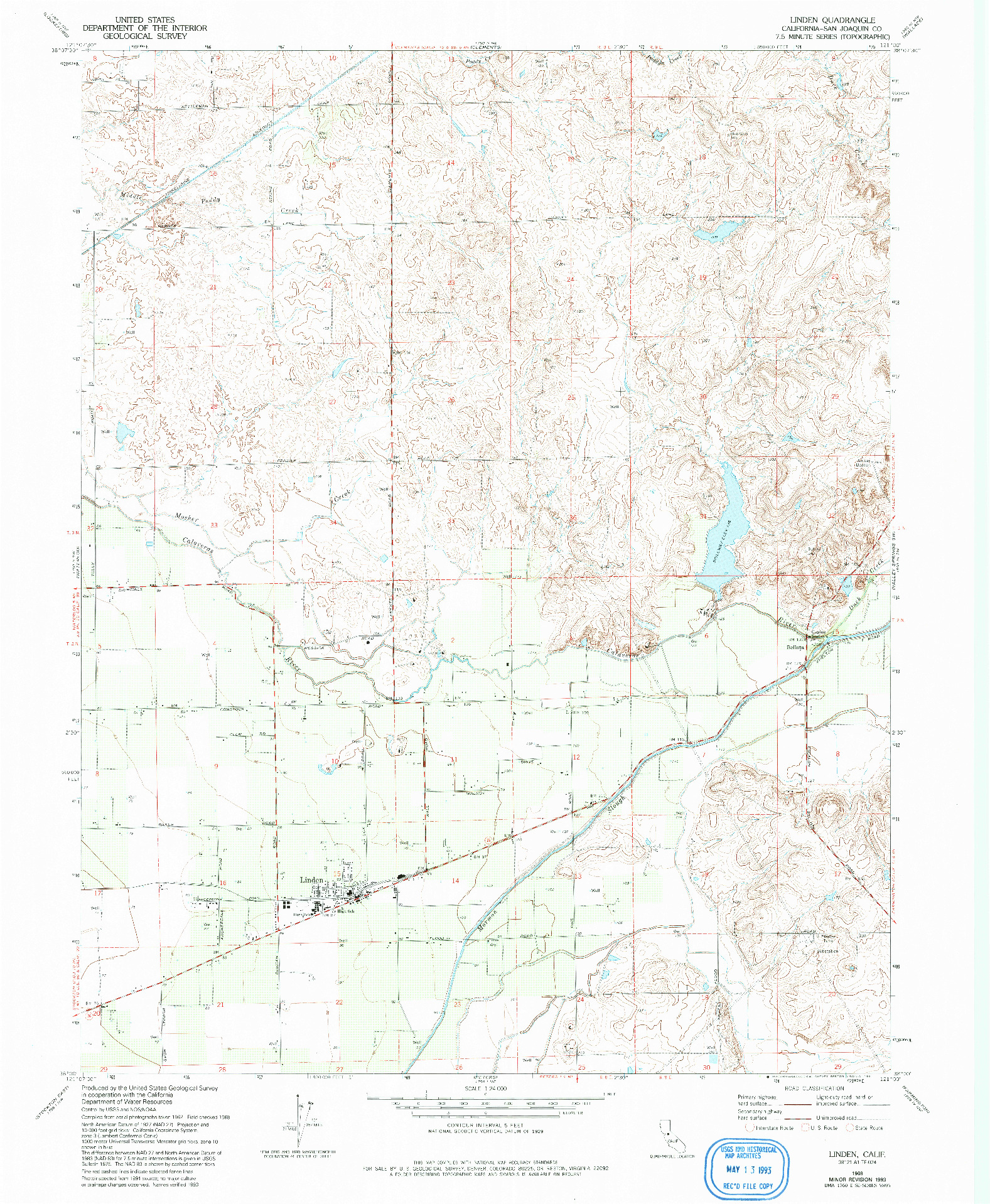 USGS 1:24000-SCALE QUADRANGLE FOR LINDEN, CA 1968