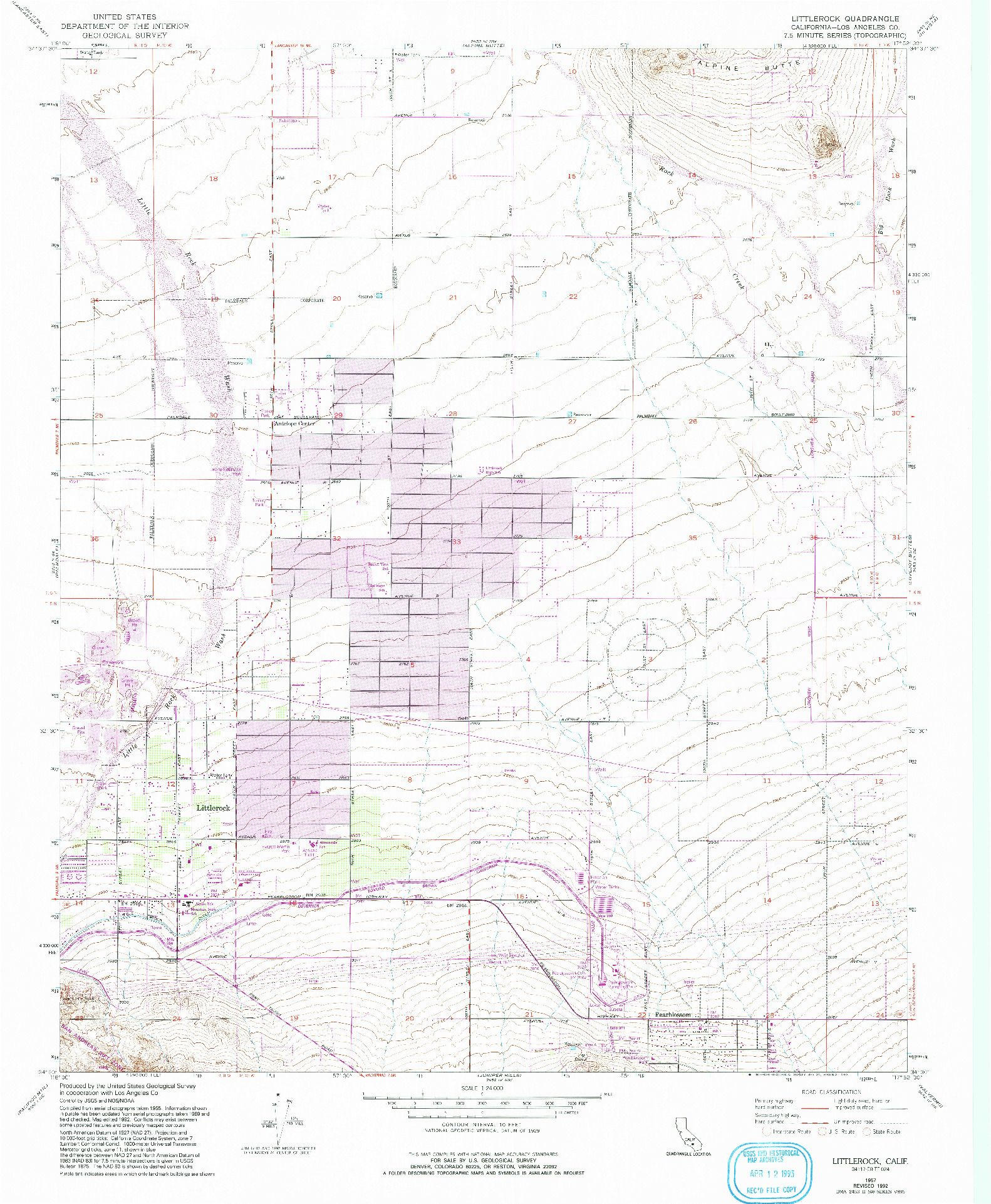 USGS 1:24000-SCALE QUADRANGLE FOR LITTLEROCK, CA 1957