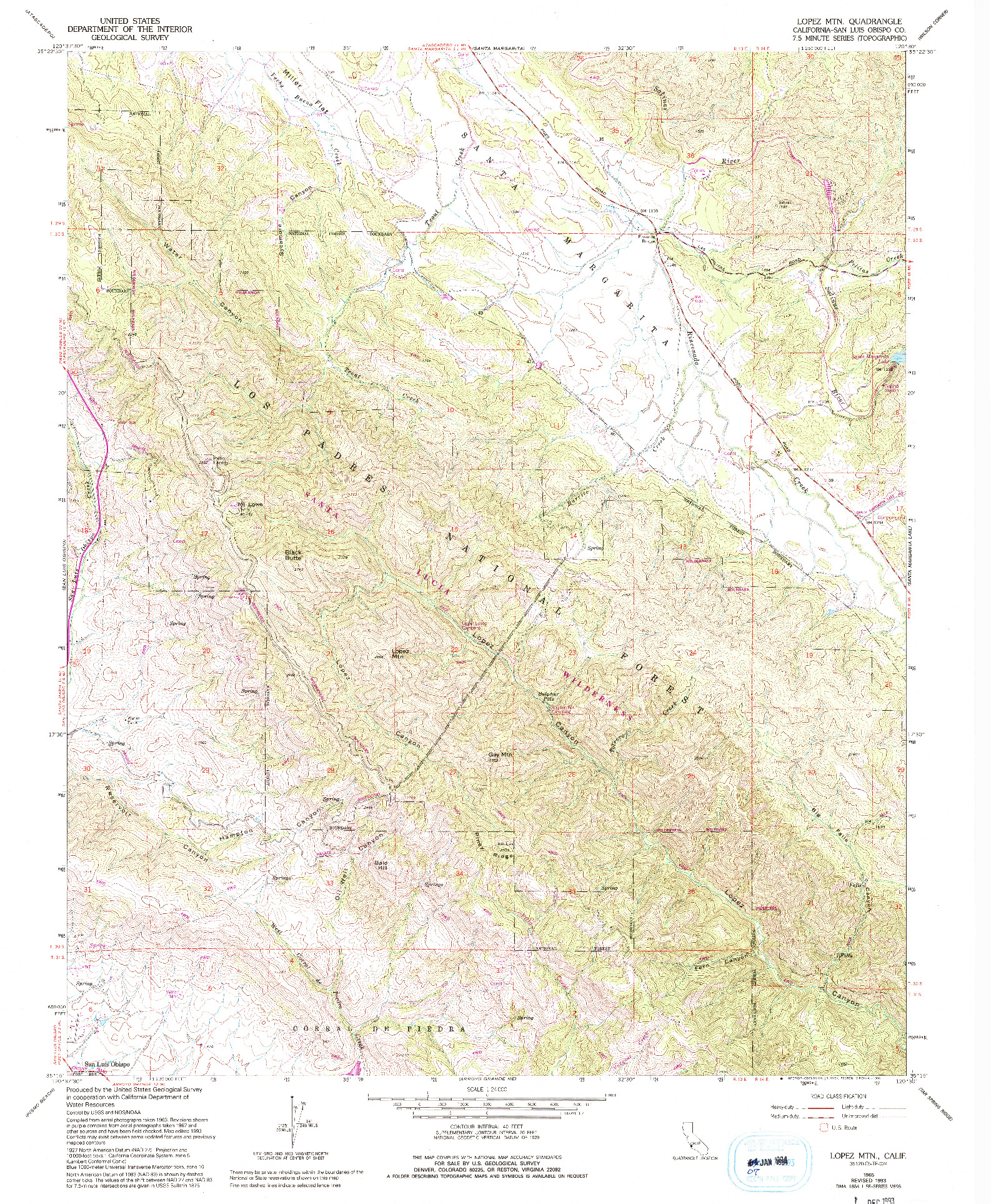 USGS 1:24000-SCALE QUADRANGLE FOR LOPEZ MOUNTAIN, CA 1965