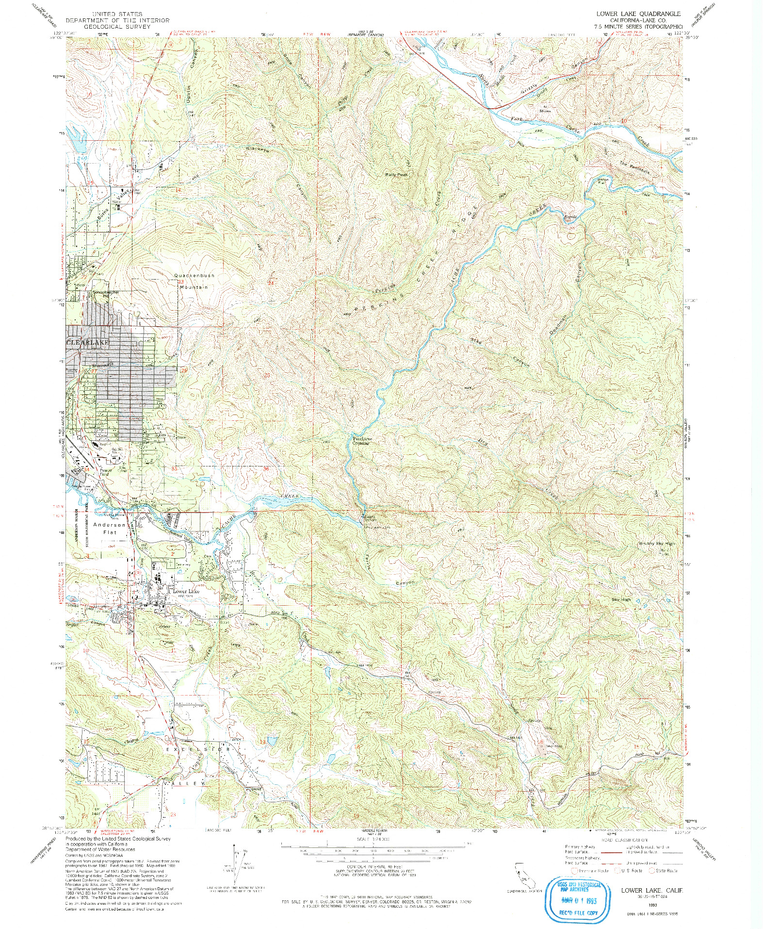 USGS 1:24000-SCALE QUADRANGLE FOR LOWER LAKE, CA 1993