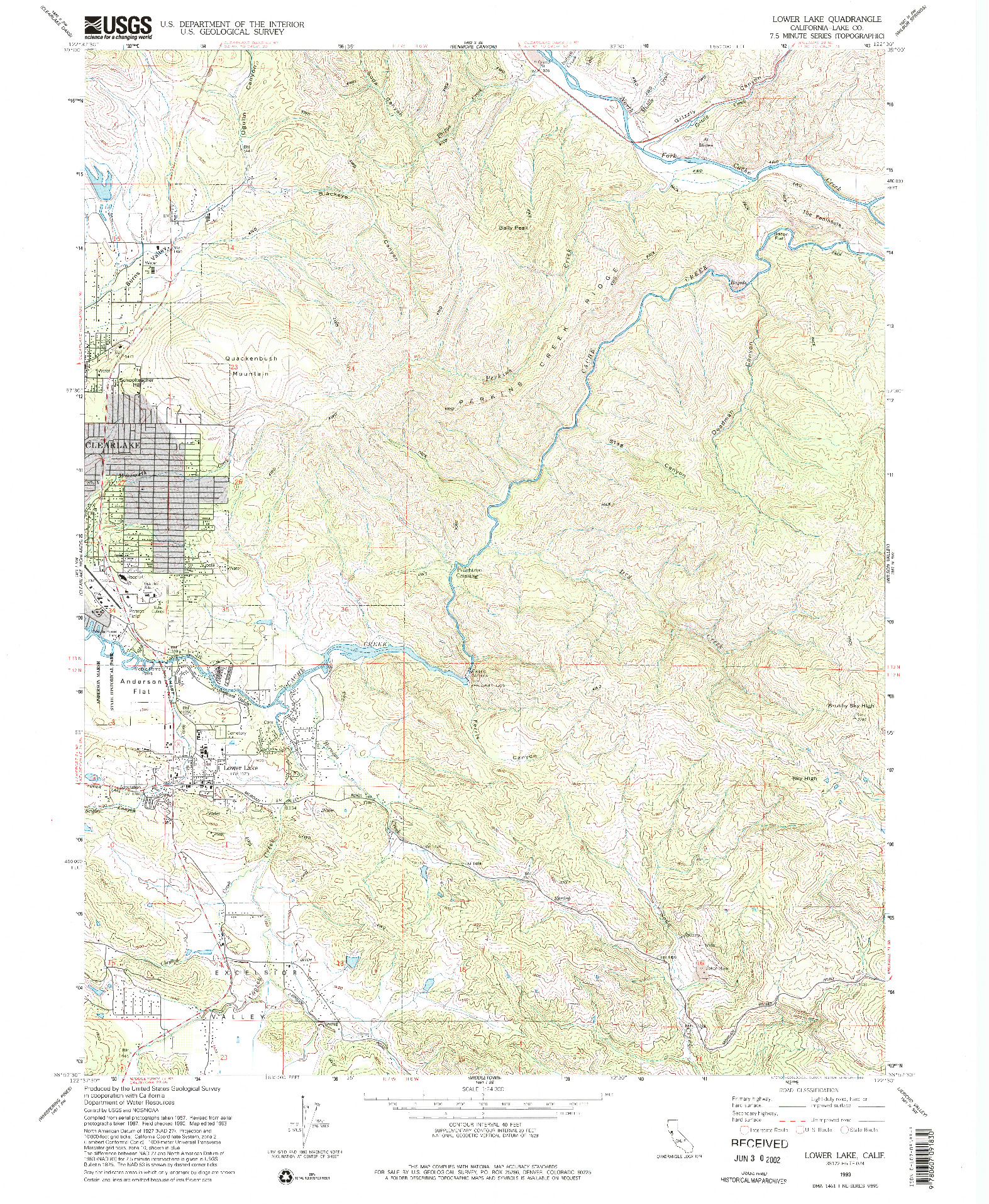 USGS 1:24000-SCALE QUADRANGLE FOR LOWER LAKE, CA 1993