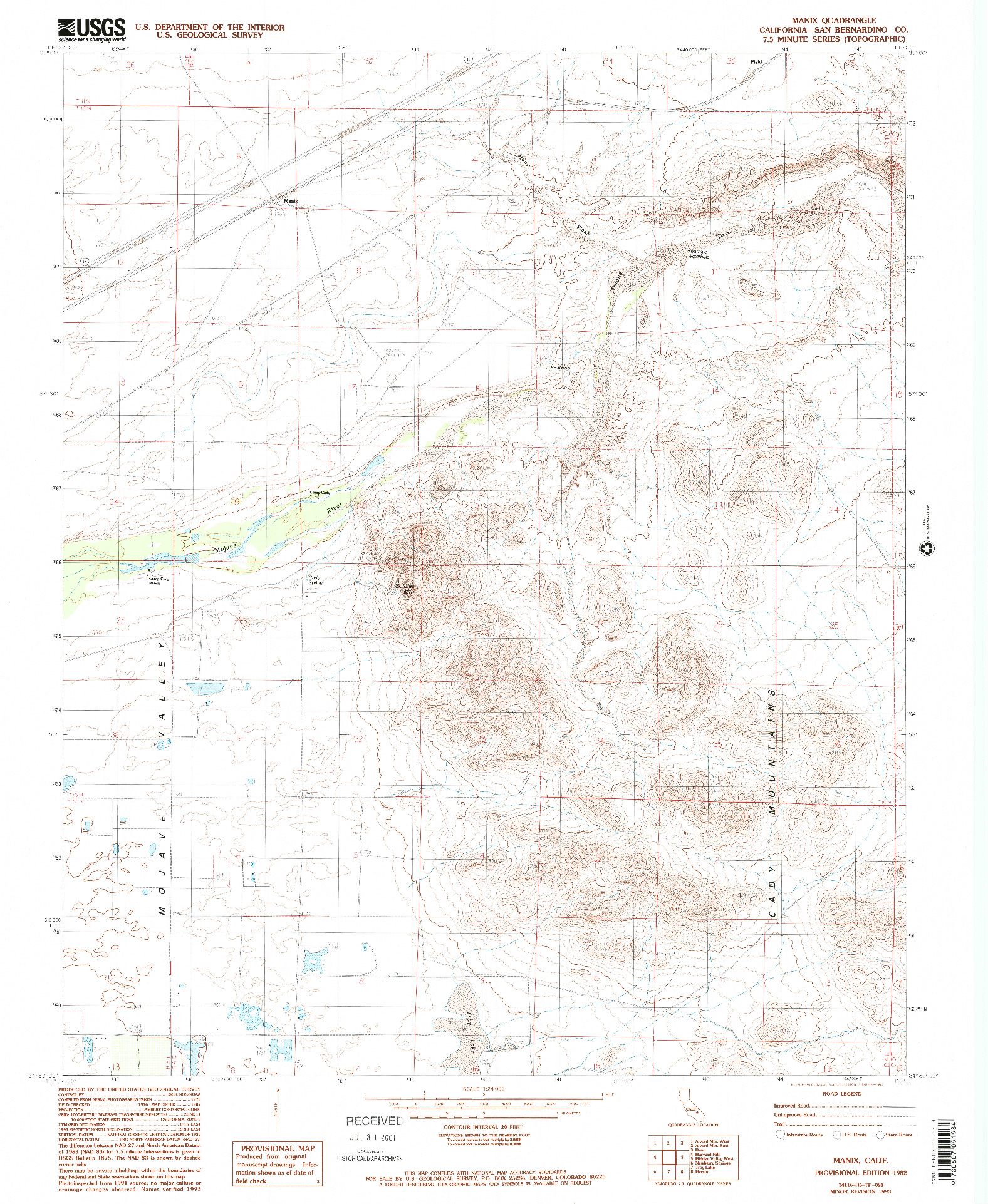USGS 1:24000-SCALE QUADRANGLE FOR MANIX, CA 1982