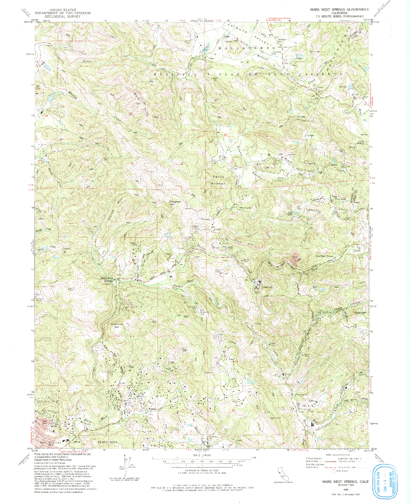 USGS 1:24000-SCALE QUADRANGLE FOR MARK WEST SPRINGS, CA 1993