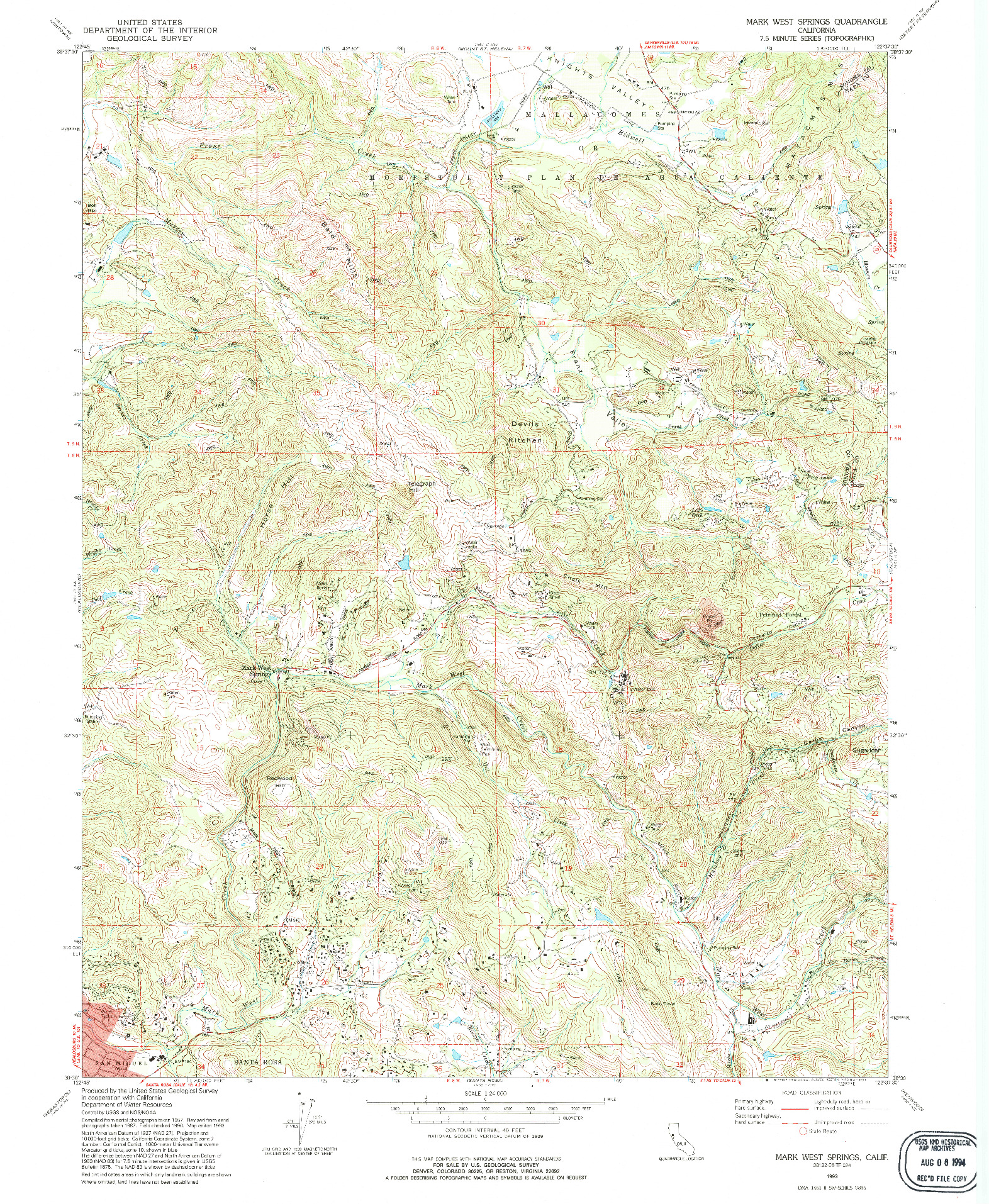 USGS 1:24000-SCALE QUADRANGLE FOR MARK WEST SPRINGS, CA 1993