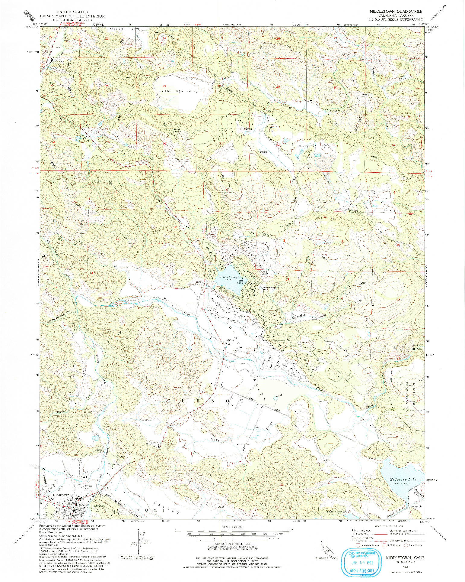 USGS 1:24000-SCALE QUADRANGLE FOR MIDDLETOWN, CA 1993