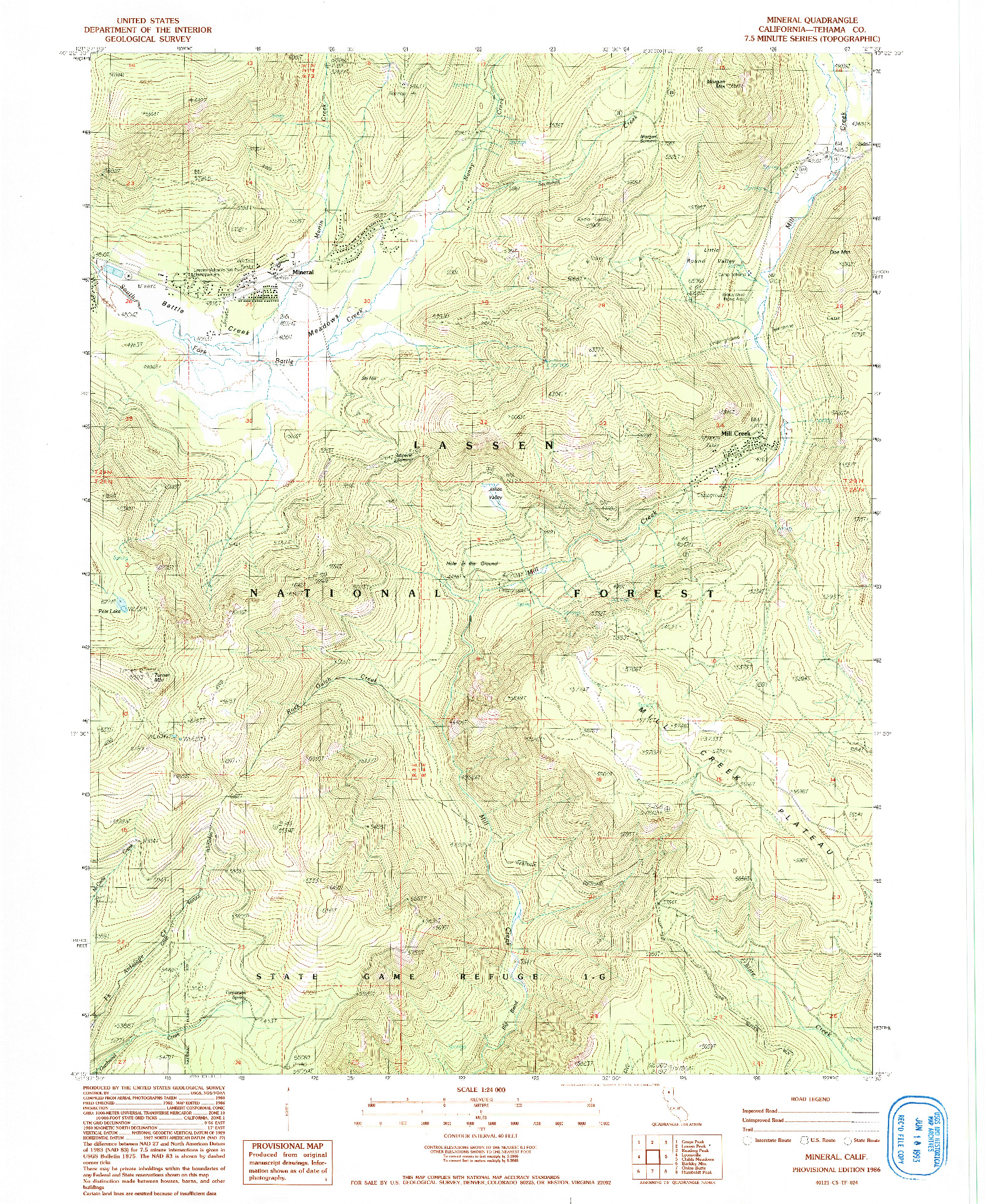 USGS 1:24000-SCALE QUADRANGLE FOR MINERAL, CA 1986