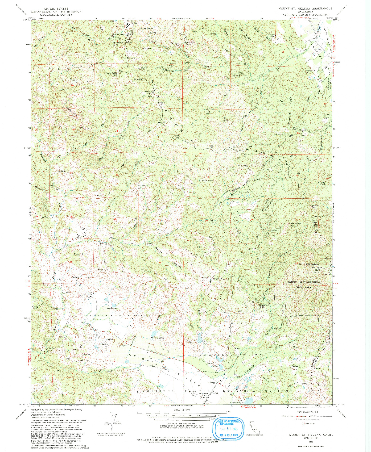 USGS 1:24000-SCALE QUADRANGLE FOR MOUNT ST. HELENA, CA 1993