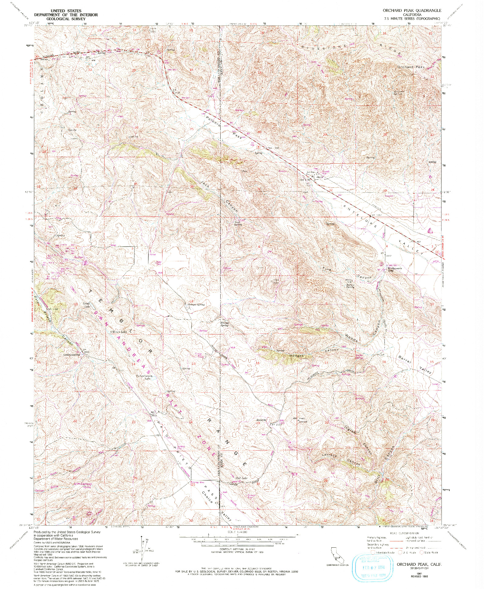 USGS 1:24000-SCALE QUADRANGLE FOR ORCHARD PEAK, CA 1961
