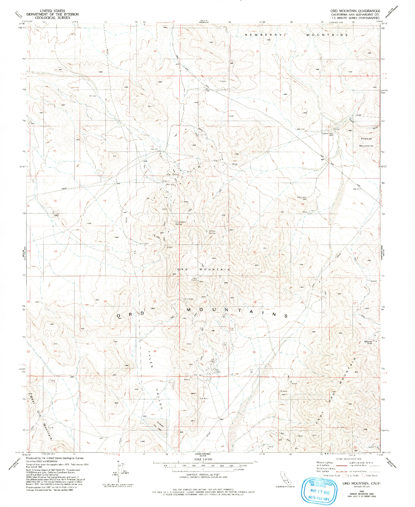 USGS 1:24000-SCALE QUADRANGLE FOR ORD MOUNTAIN, CA 1982