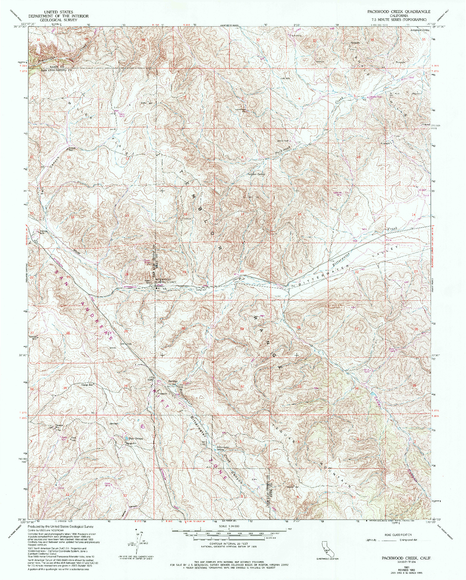 USGS 1:24000-SCALE QUADRANGLE FOR PACKWOOD CREEK, CA 1961