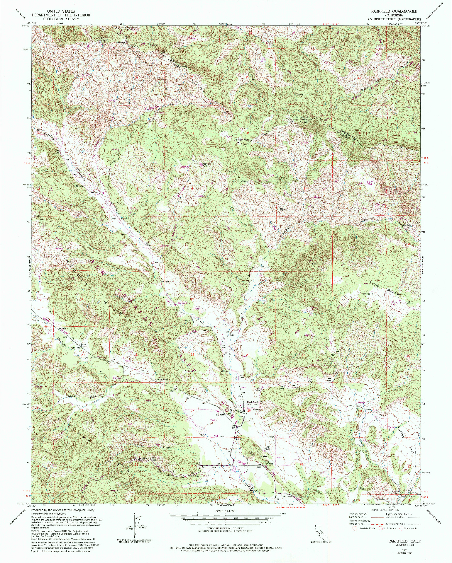 USGS 1:24000-SCALE QUADRANGLE FOR PARKFIELD, CA 1961