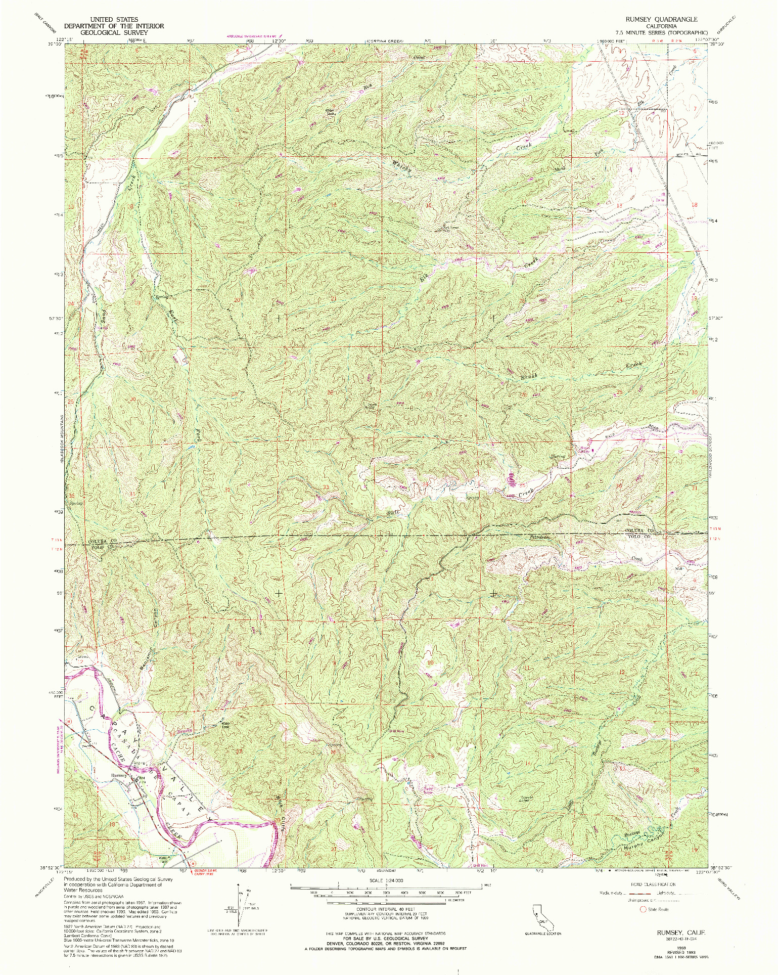 USGS 1:24000-SCALE QUADRANGLE FOR RUMSEY, CA 1959