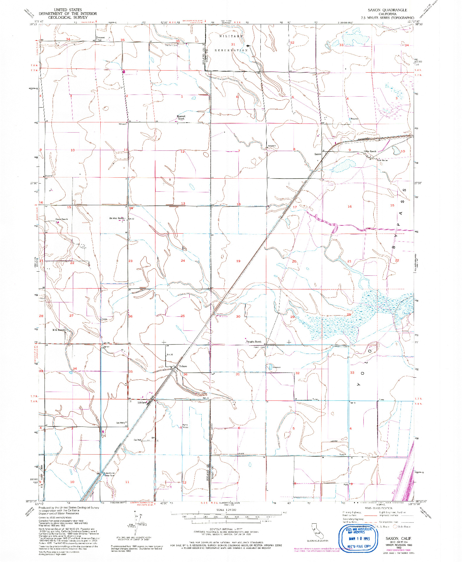USGS 1:24000-SCALE QUADRANGLE FOR SAXON, CA 1952