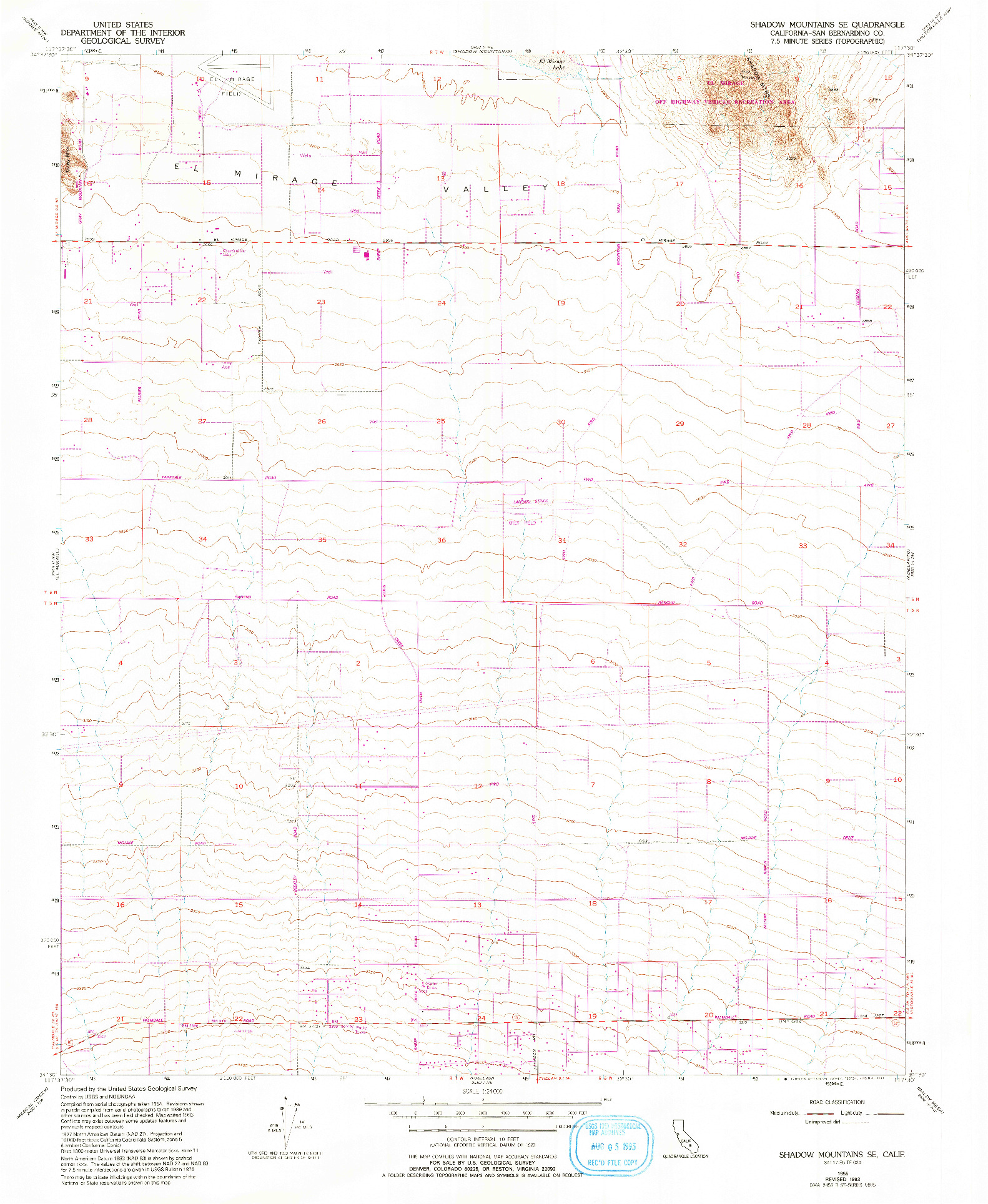 USGS 1:24000-SCALE QUADRANGLE FOR SHADOW MOUNTAINS SE, CA 1955