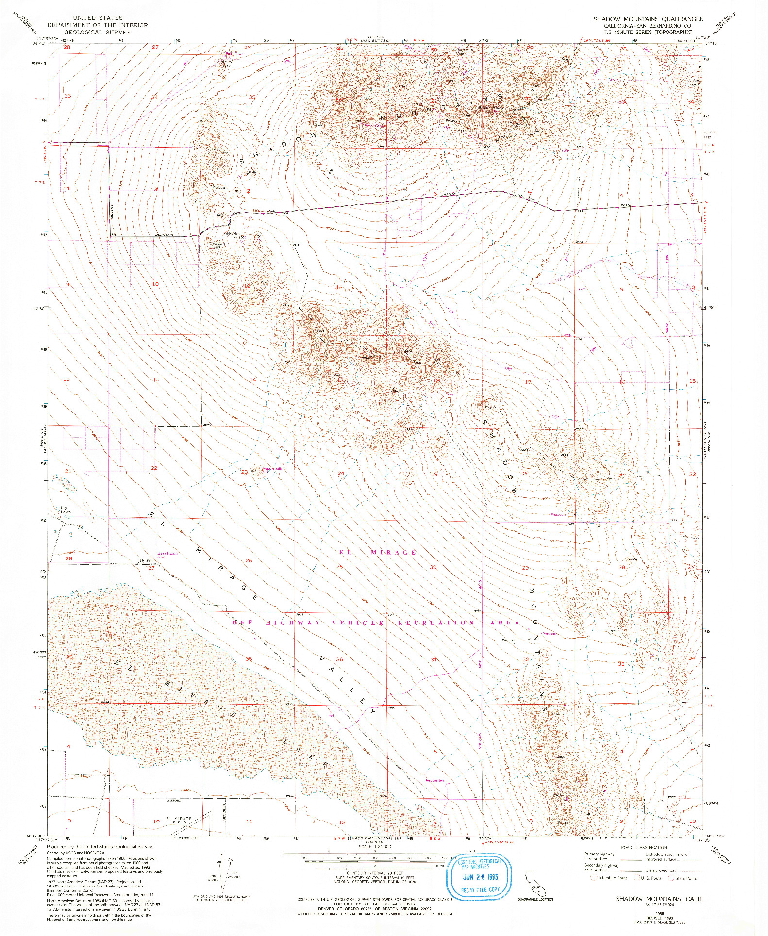 USGS 1:24000-SCALE QUADRANGLE FOR SHADOW MOUNTAINS, CA 1955