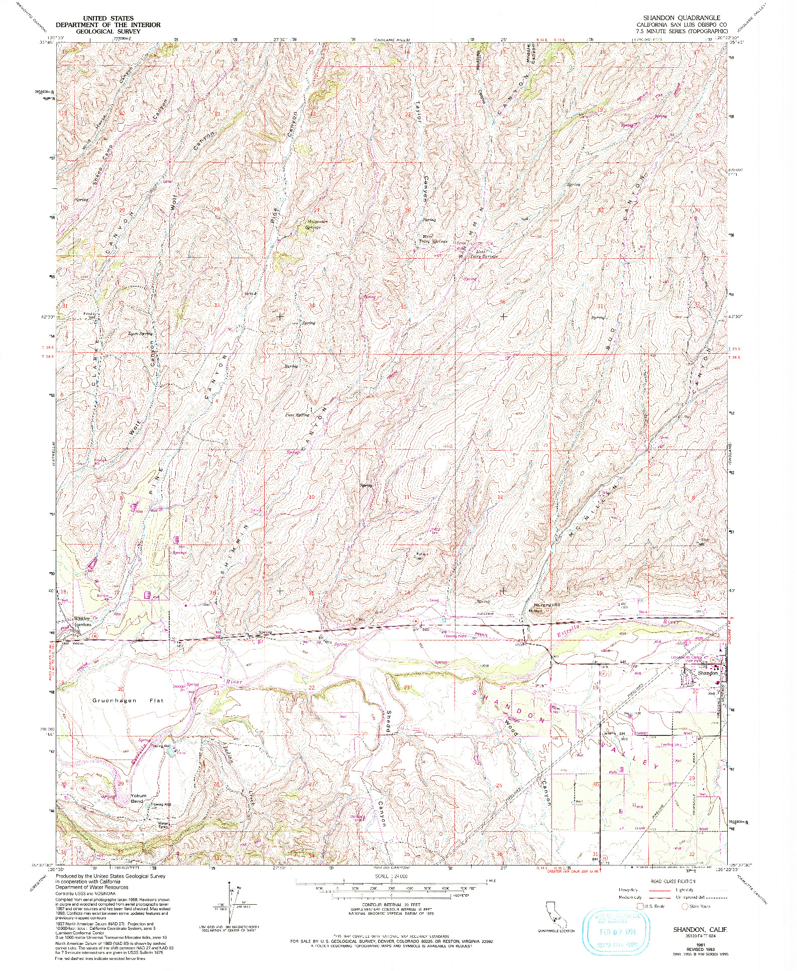 USGS 1:24000-SCALE QUADRANGLE FOR SHANDON, CA 1961